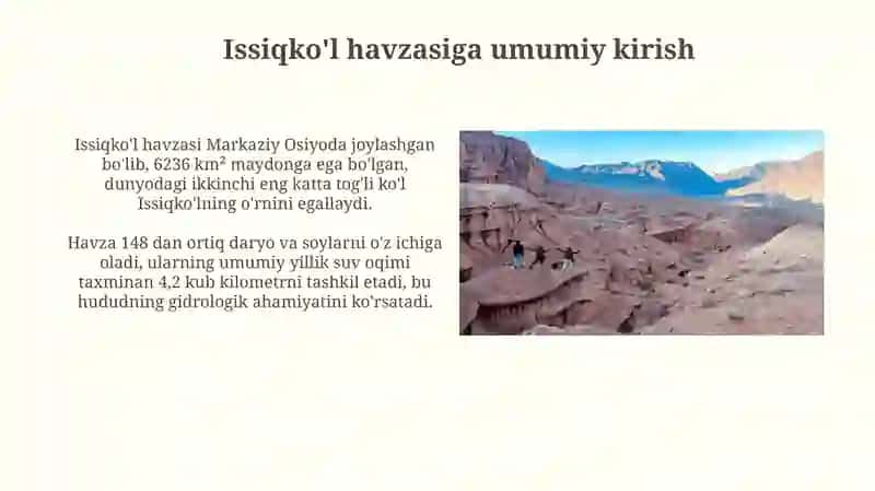 Issiqkoʻl havzasi va havzaning umumiy ta'rifi 3