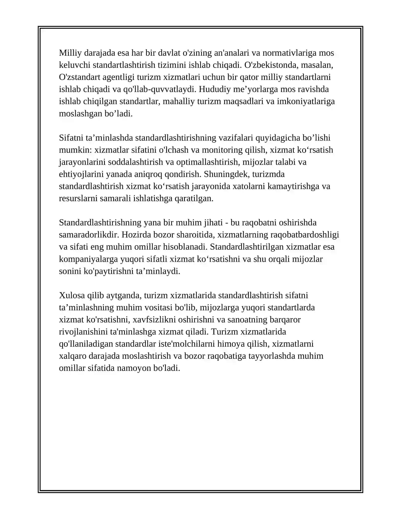 TURIZM XIZMATLARIDA SIFATNI TAʼMINLASHDA STANDARDLASHTIRISHNING ROLI 3