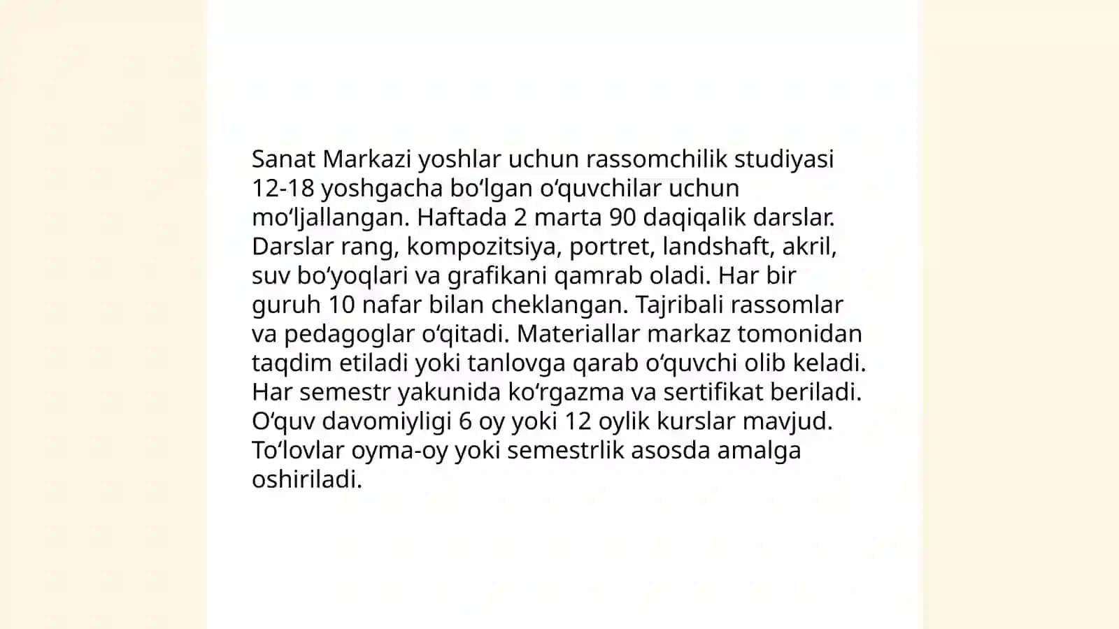 Sanat Markazi boxca yowdagilar uchun 3