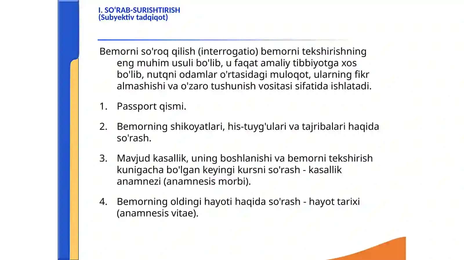 TERAPIYA MODULI VA UNING VAZIFALARI.BEMORNI KLINIKTEKSHIRISH USULLARI 3