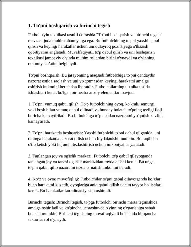 FUTBOL O’YIN TEXNIKASI TASNIFI 3