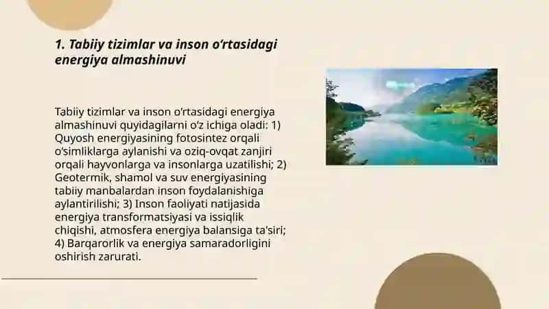 Tabiat bilan inson o’rtasidagi aloqadorlik. Modda va energiya almashinuvi. 3