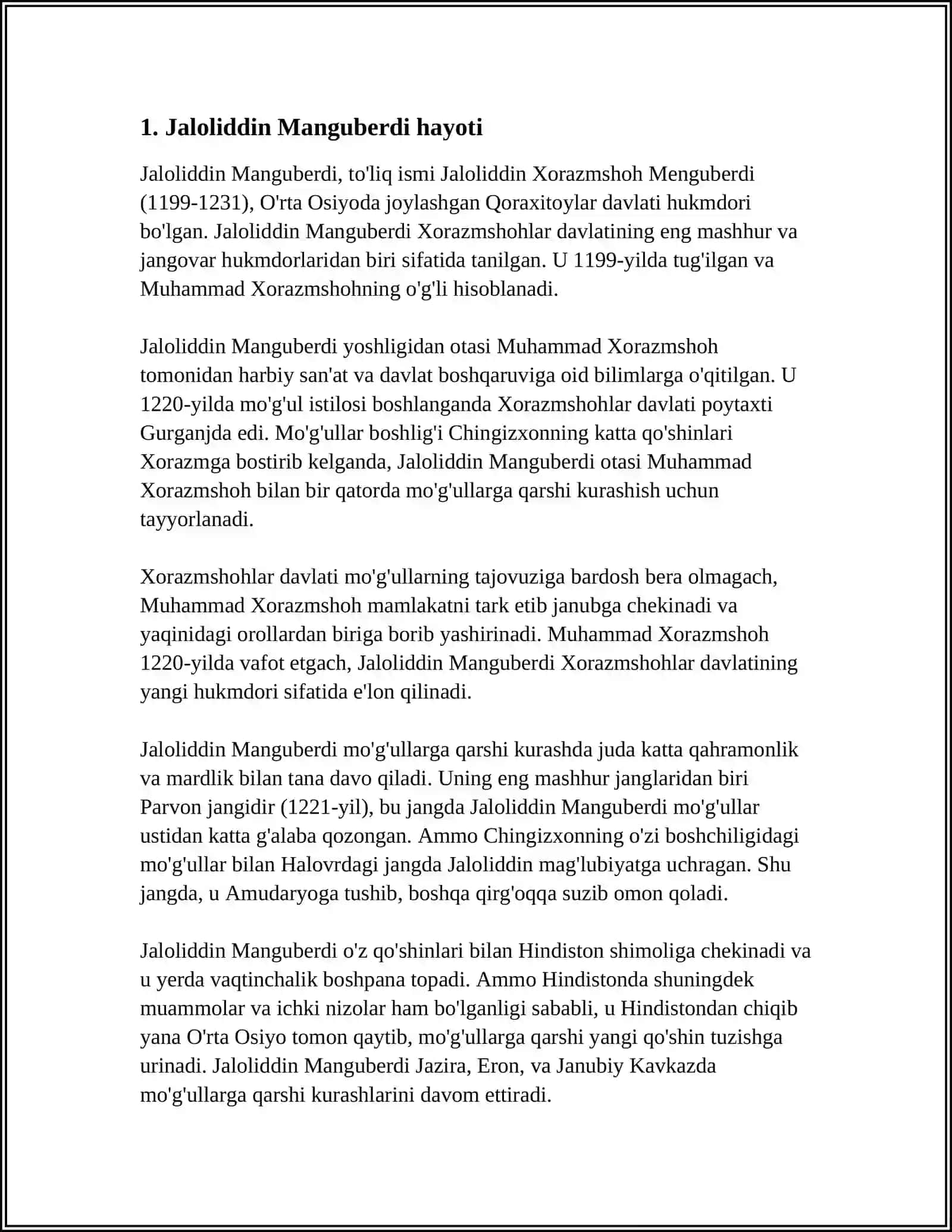 REFERAT Mavzu: JALOLIDDIN MANGUBERDI 3