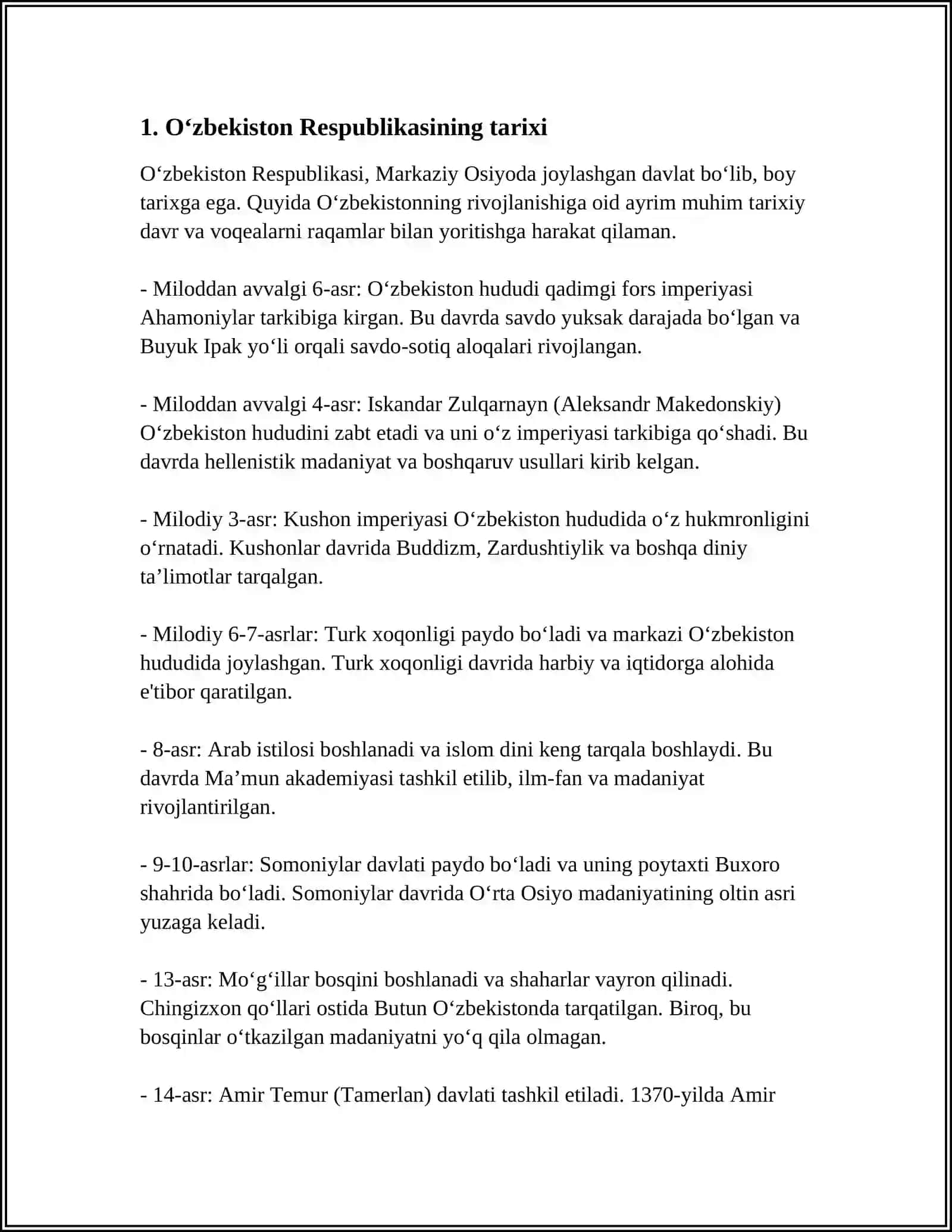 O‘ZBEKISTON RESPUBLIKASINI O'RGANISH O'QUV KURSI 3