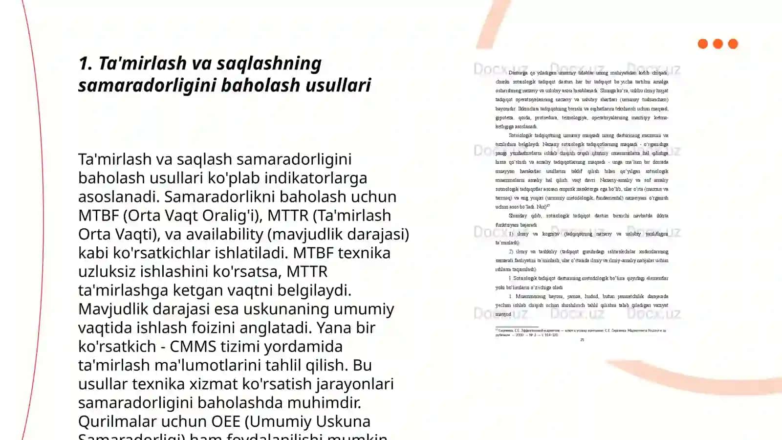 Taʼmirlash va saqlash boʻyicha ishlarni samaradorligini asoslash mezonlari 3