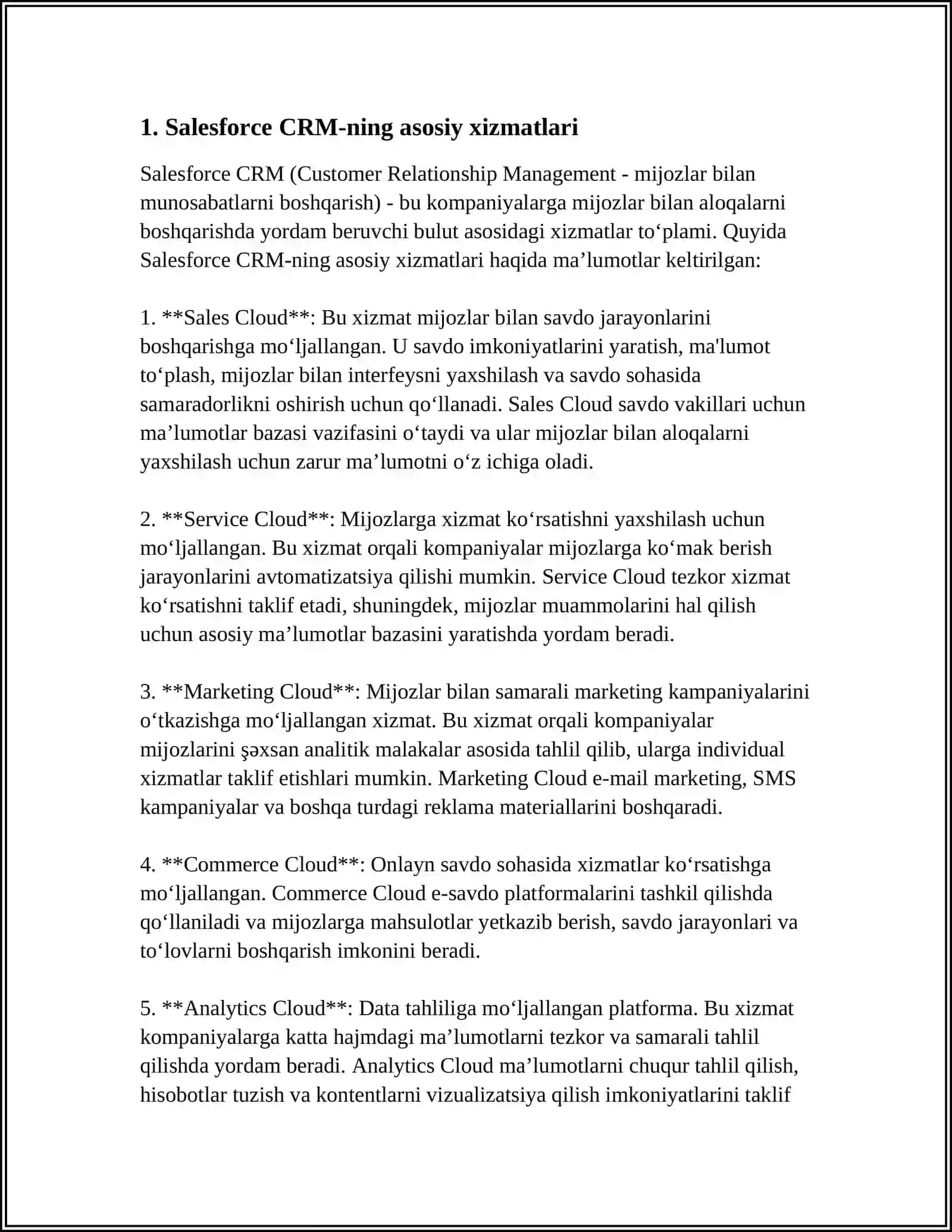 Salesforce CRM-ning asosiy xizmatlari 3