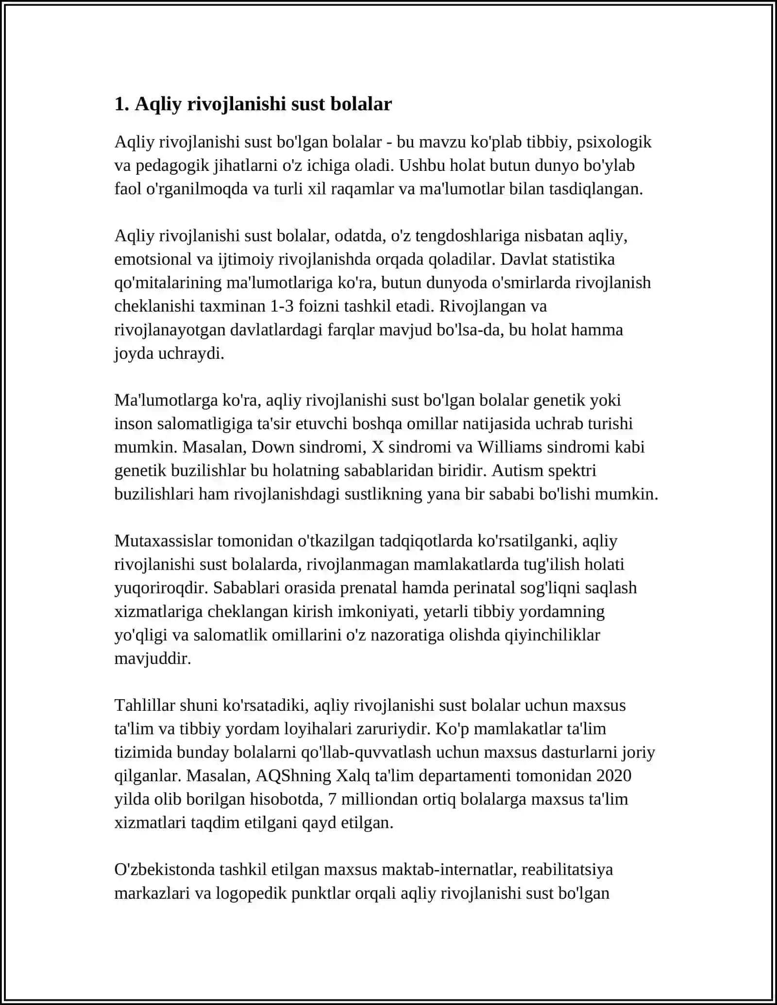 INKLYUZIV TAʼLIMGA JALB ETILADIGAN ALOHIDA TAʼLIM OLISH EHTIYOJI BOʻLGAN BOLALAR TOIFALARI 3