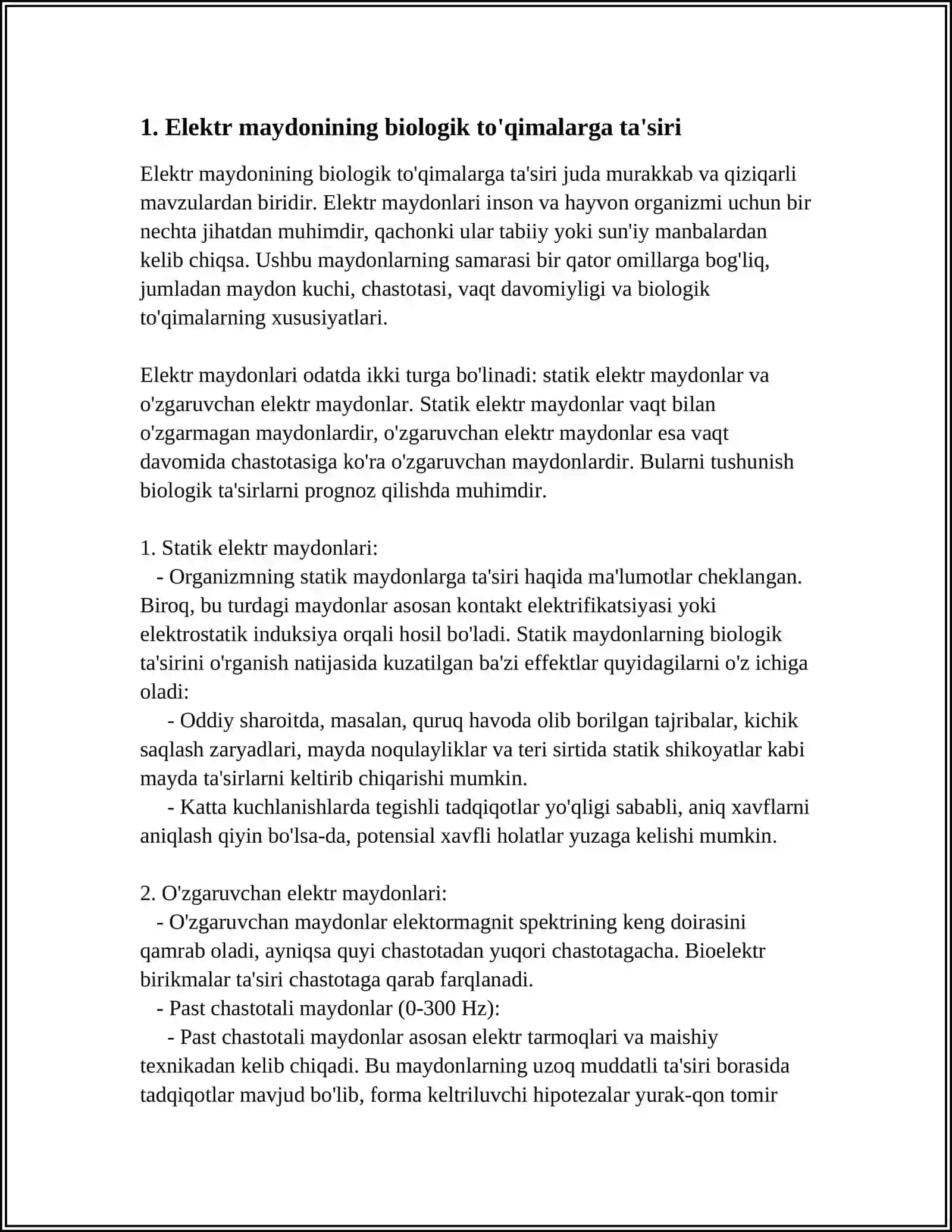 ELEKTR VA MAGNIT MAYDONI. ORGANIZM TURLI TO'QIMA VA SUYUQLIKLARIGA ELEKTR VA MAGNIT MAYDON TASIRI 3