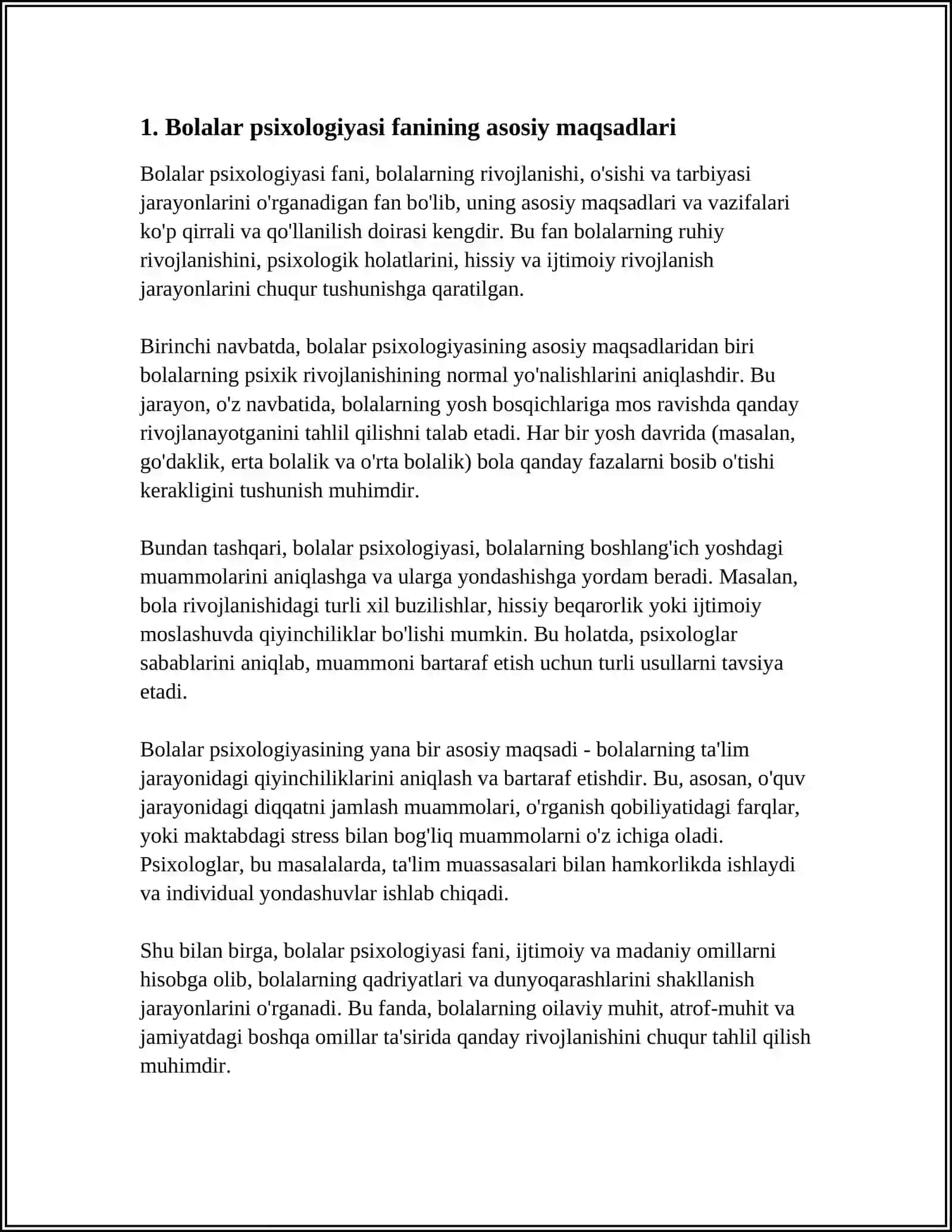 BOLALAR PSIXOLOGIYOSI FANINING PREDMETI VAZIFALARI 3