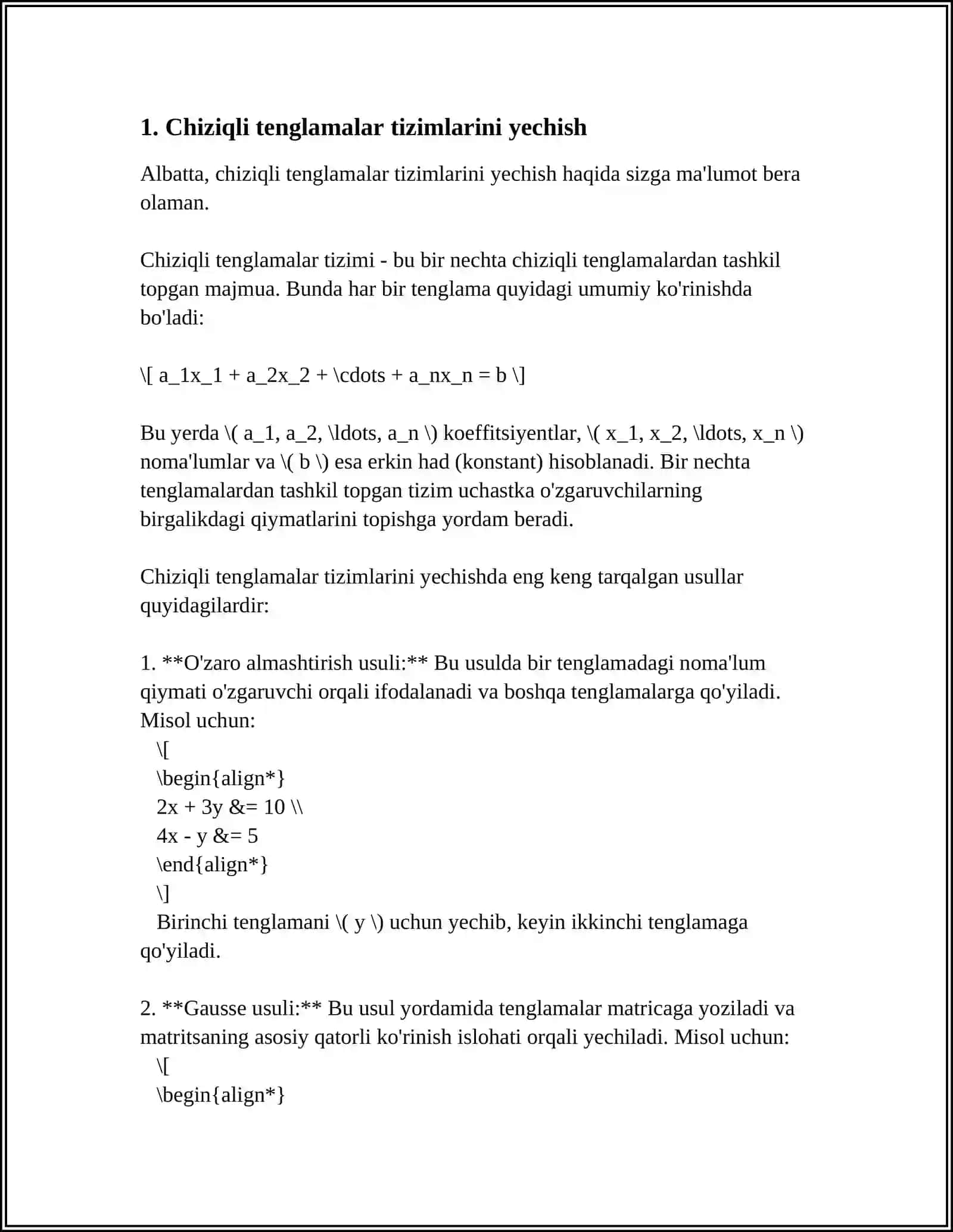 IKKI NOMALUMLI TENGLAMALAR SISTEMASINI YECHISH USULLARI 3