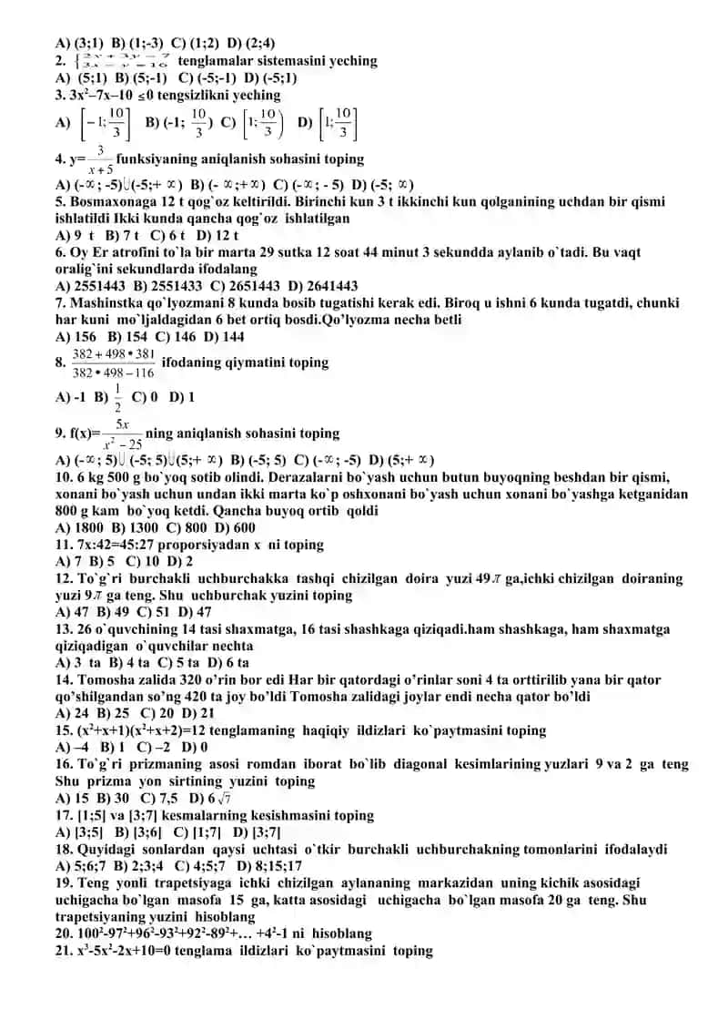 Matematikadan Olimpiada savollari 3