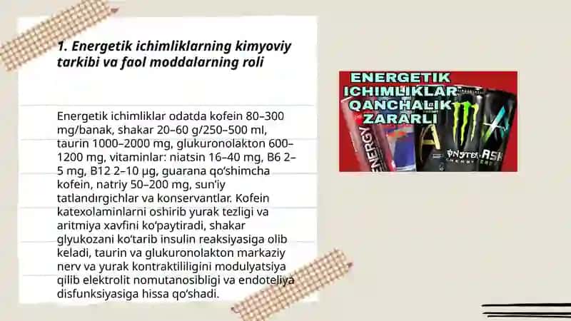 Energetik ichimliklar ichishni Organizmga zararlari patagenezi 3