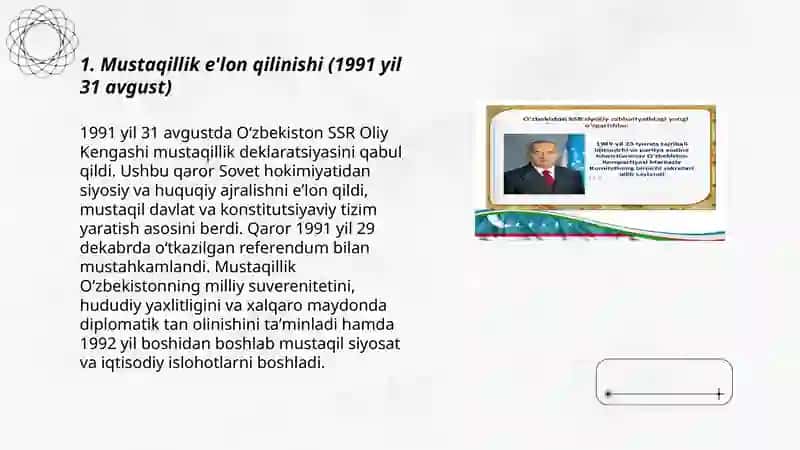 Mustaqil O'zbekiston Respublikasining tashkil topishi va uning tarixiy ahamyati 3