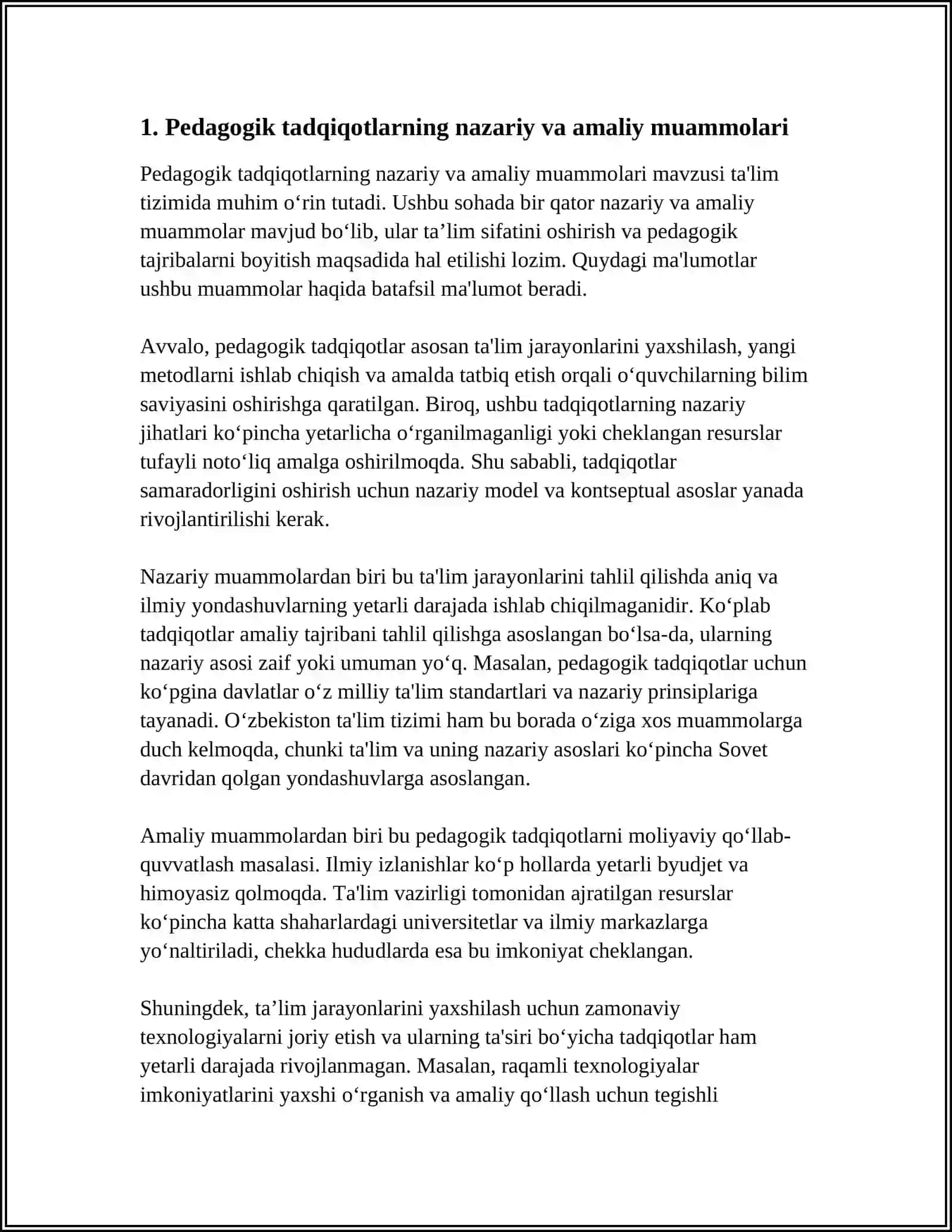 PEDAGOGIK TADQIQODLARDA MUOMMO,UNI TOĜRI QÒYA OLISH VA UNING AHAMIYATI TOĜRISIDA ESSE YOZISH 3