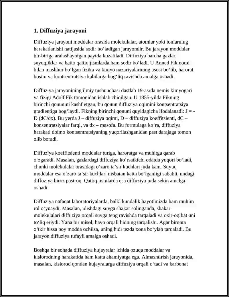 KÓCHISH HODISALARI. DIFFUZIYA, ISSIQLIK ÓTKAZUVCHANLIK VA QOVUSHQOQLIK 3
