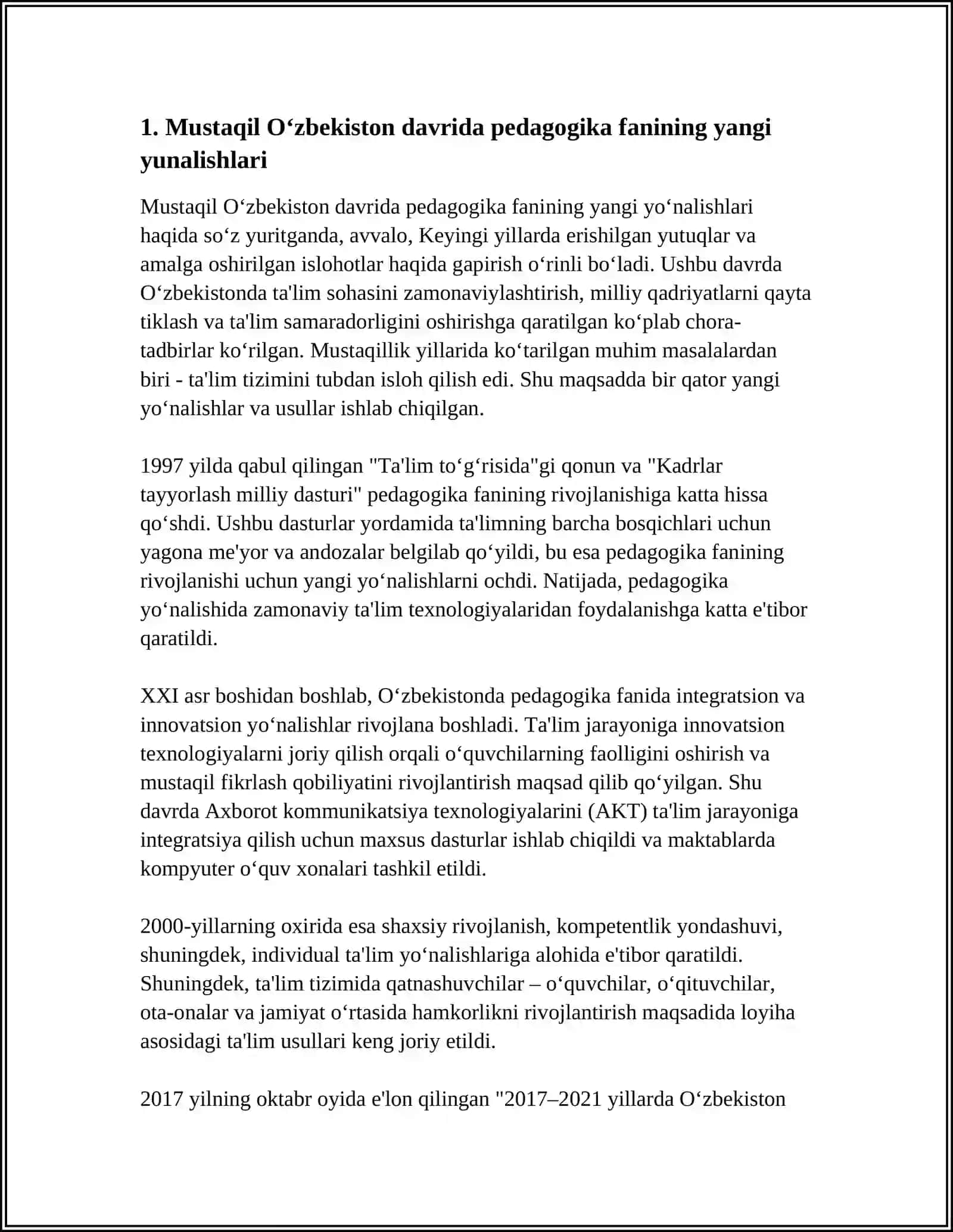 MUSTAQIL O‘ZBEKISTONDA PEDAGOGIKA FANINING RIVOJLANISH TARIXI 3