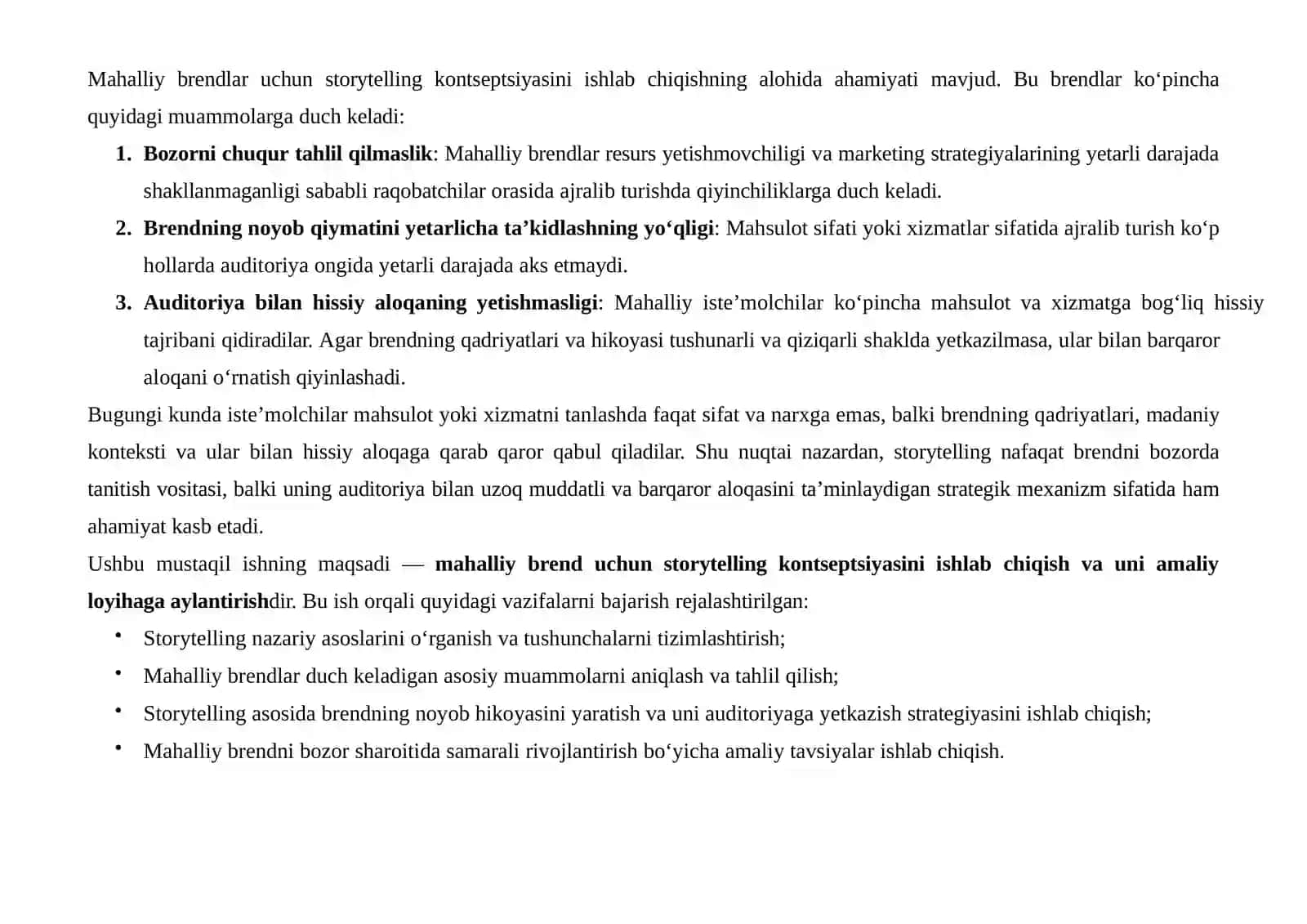 MAHALLIY BREND UCHUN STORYTELLING KONTSEPSIYASI NI ISHLAB CHIQISH: AMALIY MASALALAR VA YECHIMLAR 3