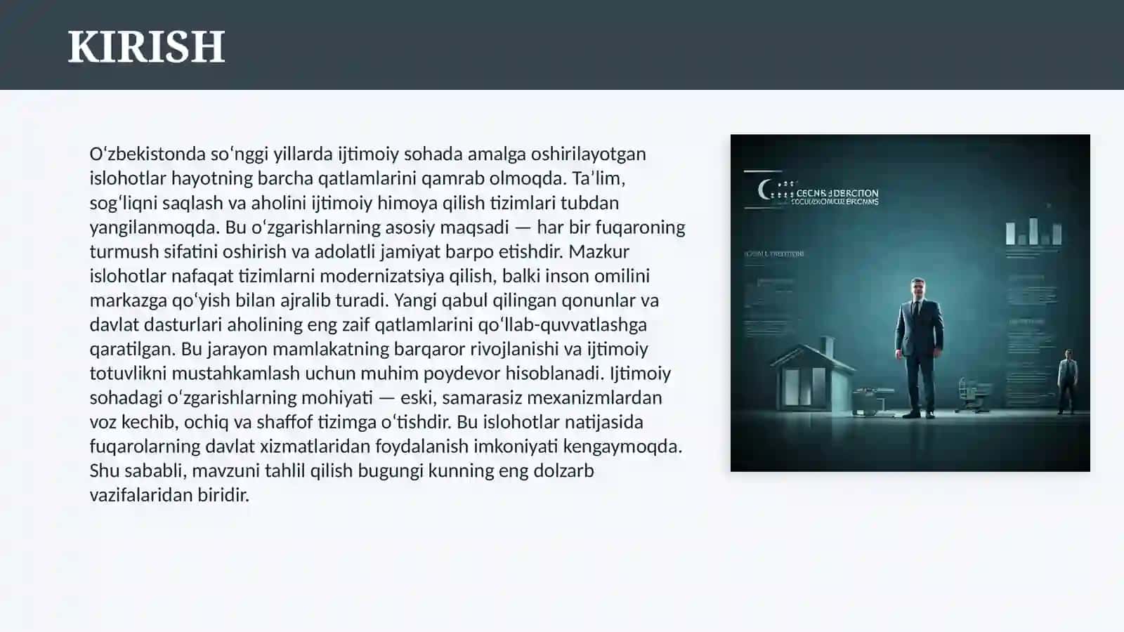 O’ZBEKISTONDA IJTIMOIY SOHADA AMALGA OSHIRILAYOTGAN O’ZGARISHLAR MAZMUN VA MOHIYATI 3