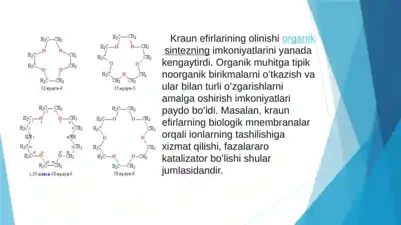 kraun efirlari tuzilishi va hossalari 3