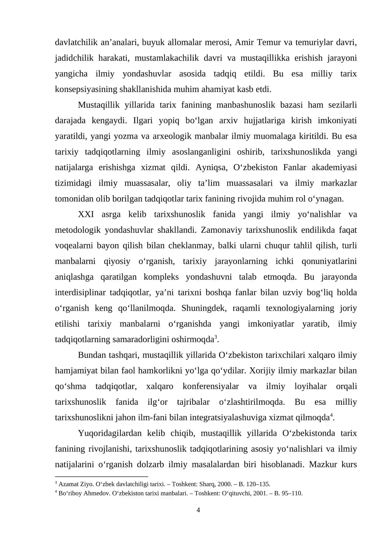 Kurs ishining dolzarbligi. Mustaqillik yillarida O‘zbekistonda tarix fanining rivojlanishi va tari 3
