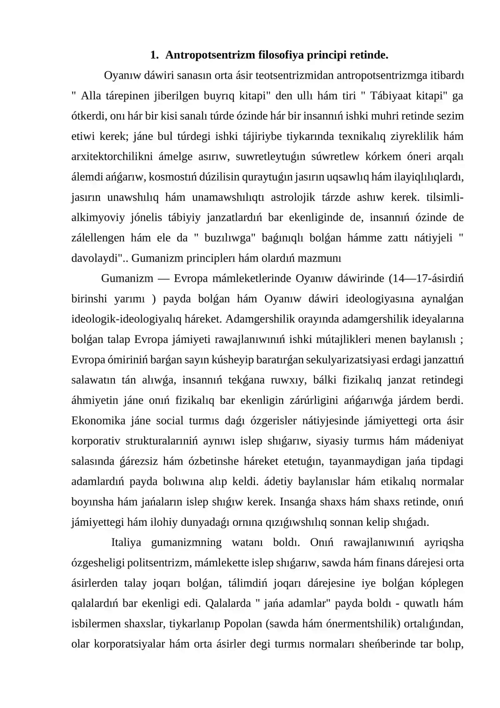 Oyanıw dáwiri gumanizminiń tiykarǵı principlerı 3
