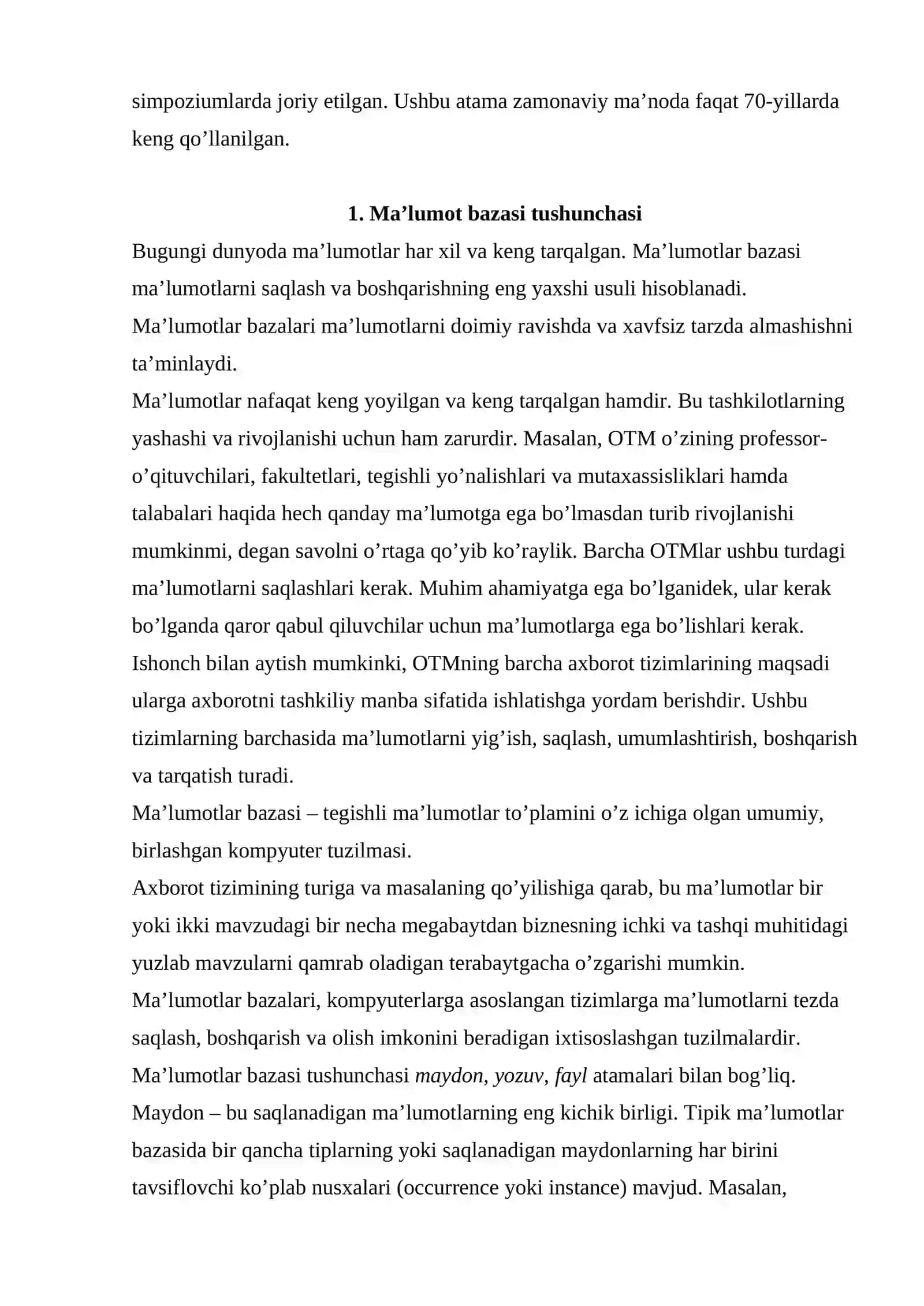 Ma’lumotlar bazasi texnologiyalari 3