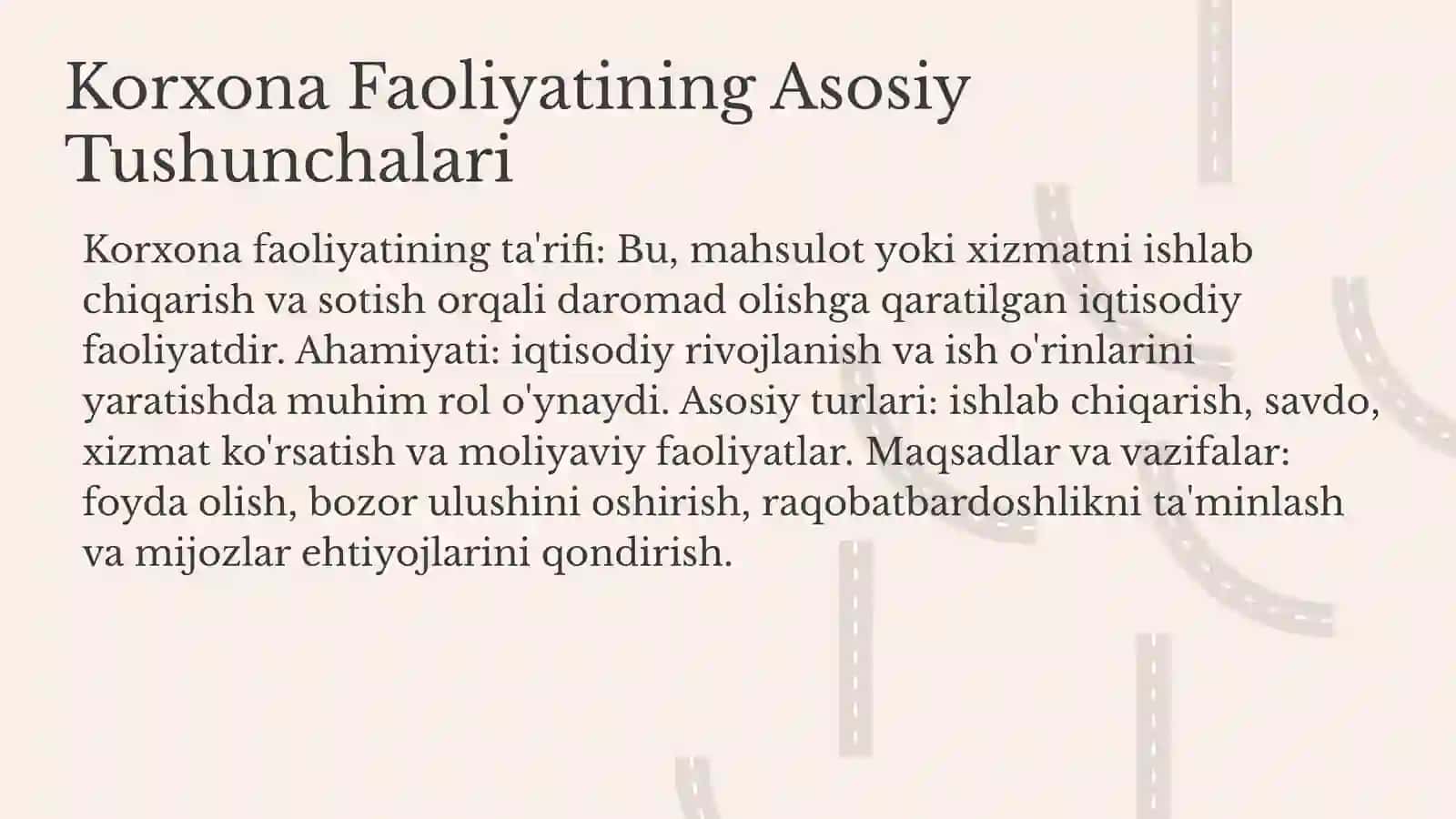 Korxona faoliyatining asosiy tushunchalari va muhim jihatlari 3