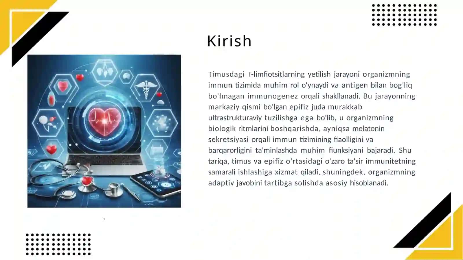 Timusdagi T-limfotsitlarning yetilish jarayoni (antigen ga bog'liq bo'lmagan immunogenez). Epifizning ultrastruktura sivasi va funktsiyalari 3