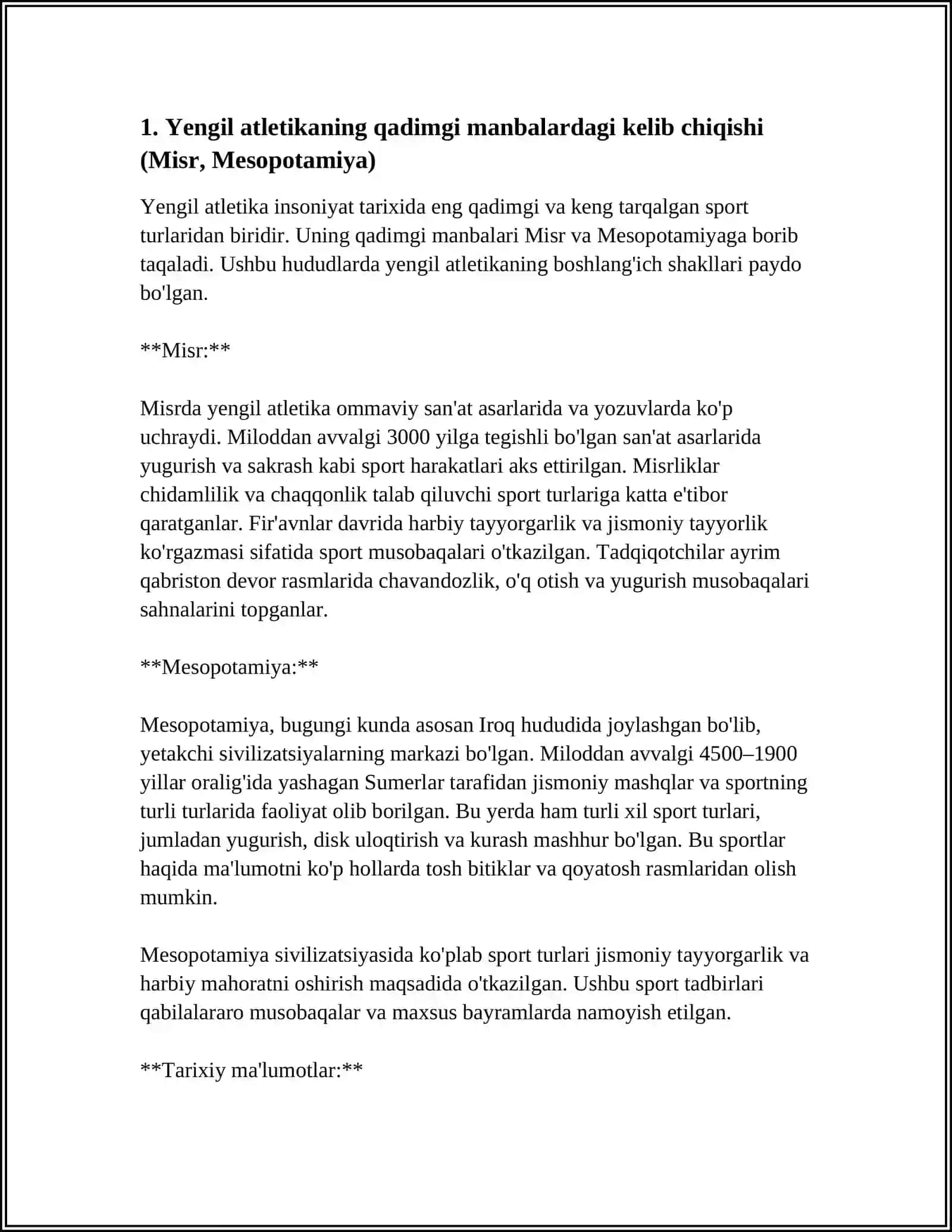 YENGIL ATLETIKA SPORT TURINING KELIB CHIQISH TARIXI 3