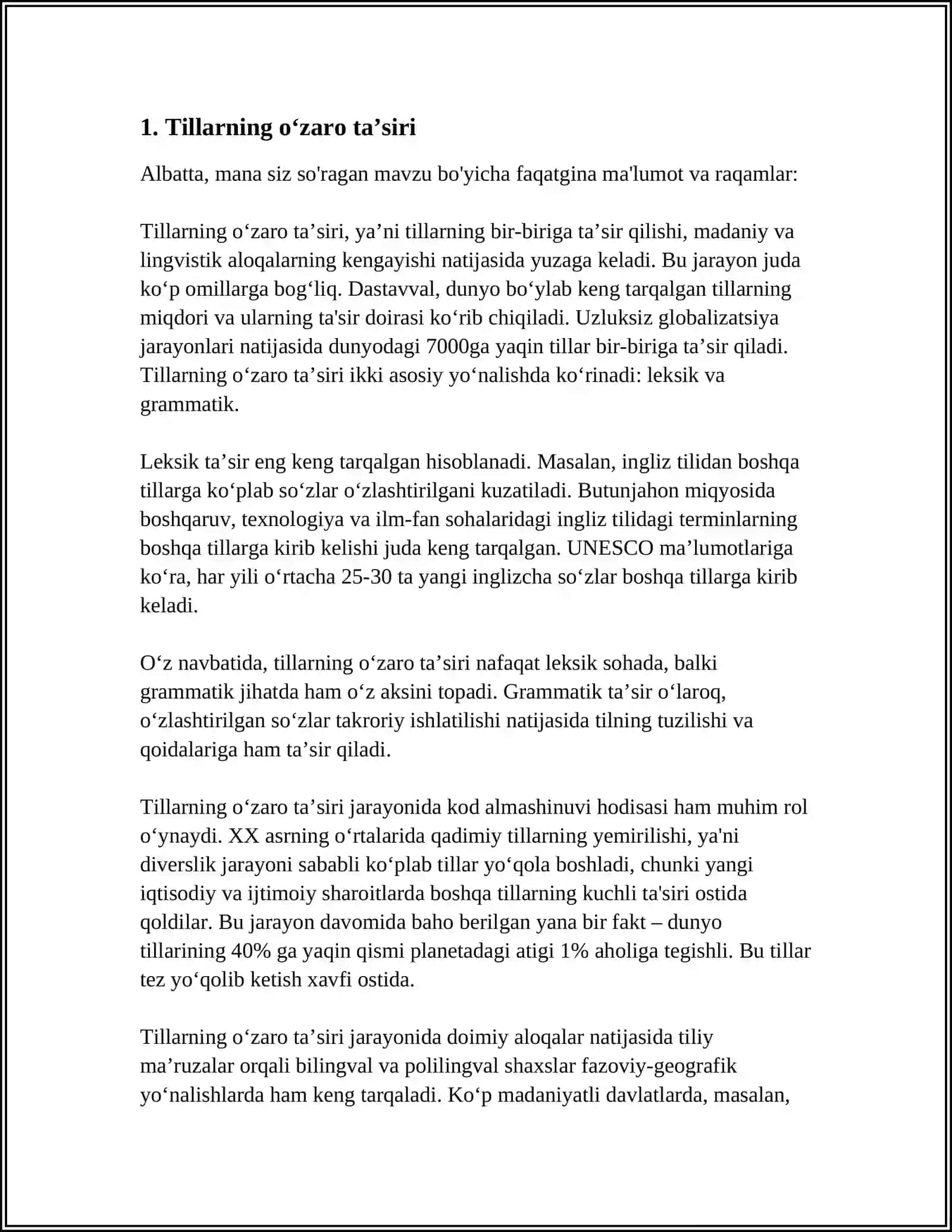 TILLARNING OʻZARO MUNOSABATLARI VA RIVOJLANISH QONUNIYATLARI 3