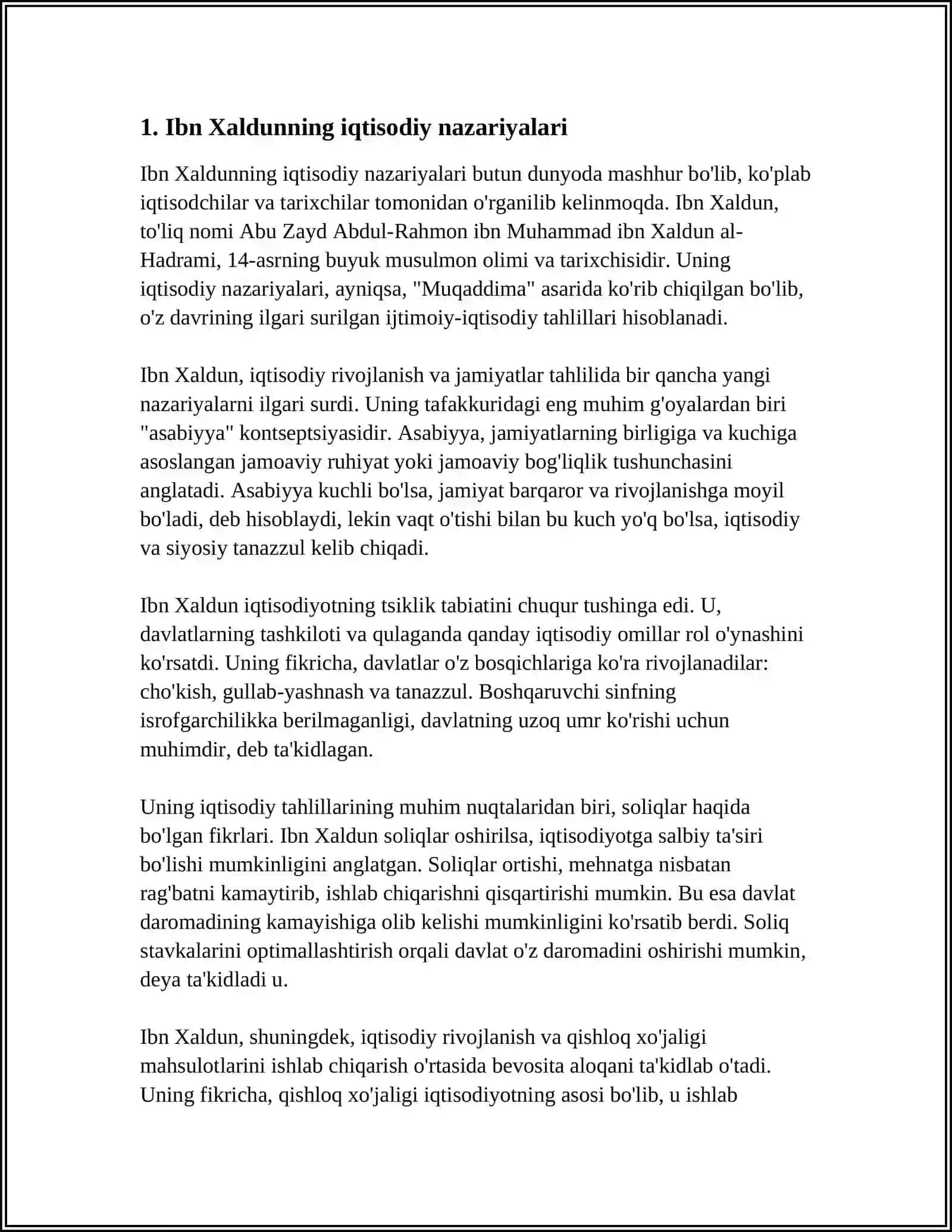 MUSTAQIL ISH Mavzu: ARAB MAMLAKATLARIDAGI FEODALIZMNING IQTISODIY G'OYALARI IBN XALDUN QARASHLARI 3