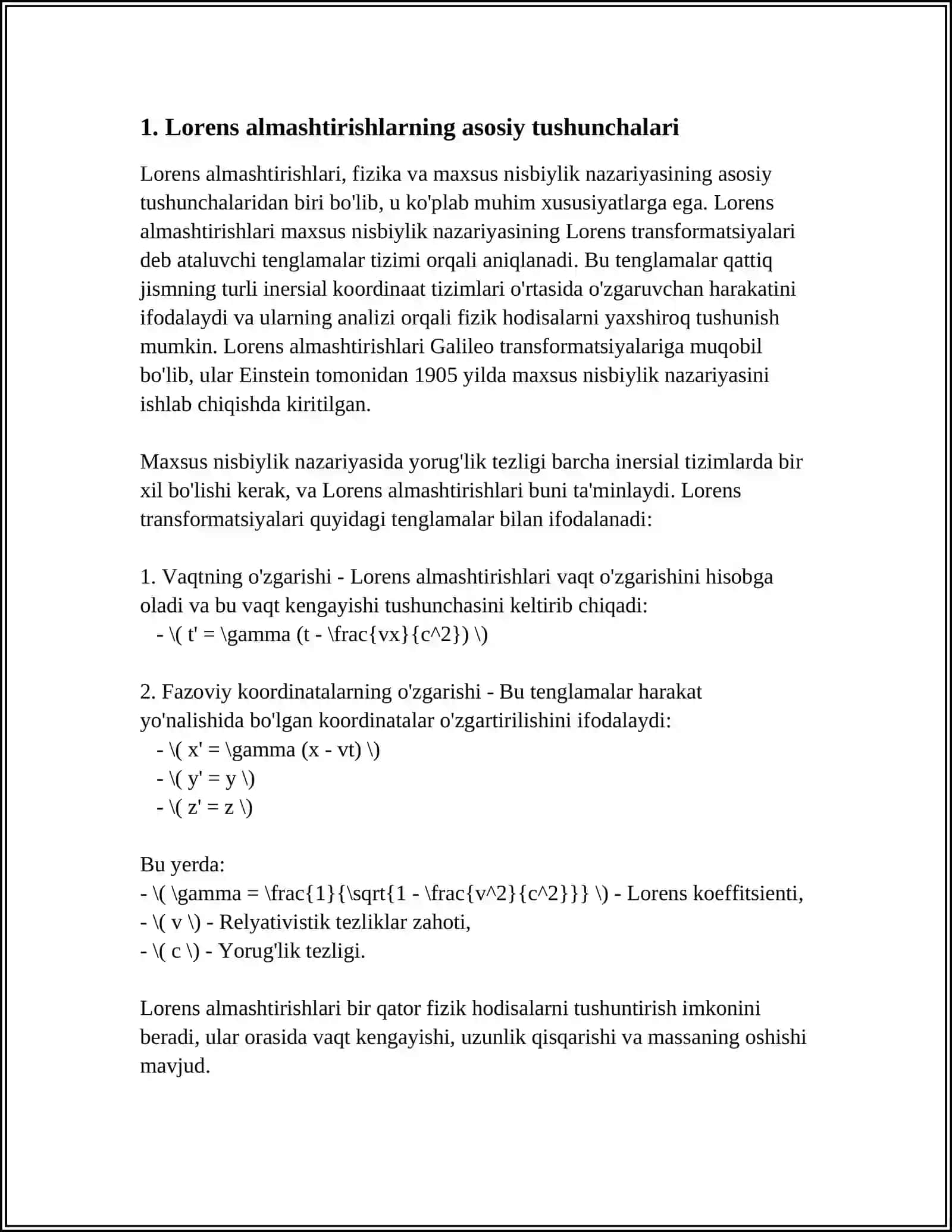 LORENS ALMASHTIRISHLARI VA UNDAN CHIQADIGANXULOSALAR 3