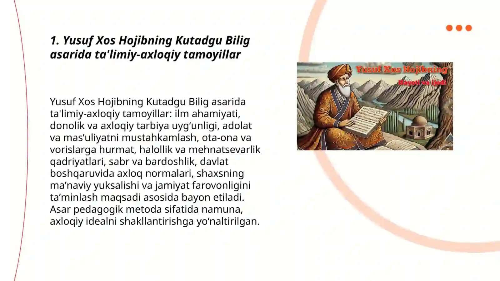 Yusuf Xos Hojib va Mahmud Qoshg'ariyning ta'limiy-axloqiy qarashlari 3
