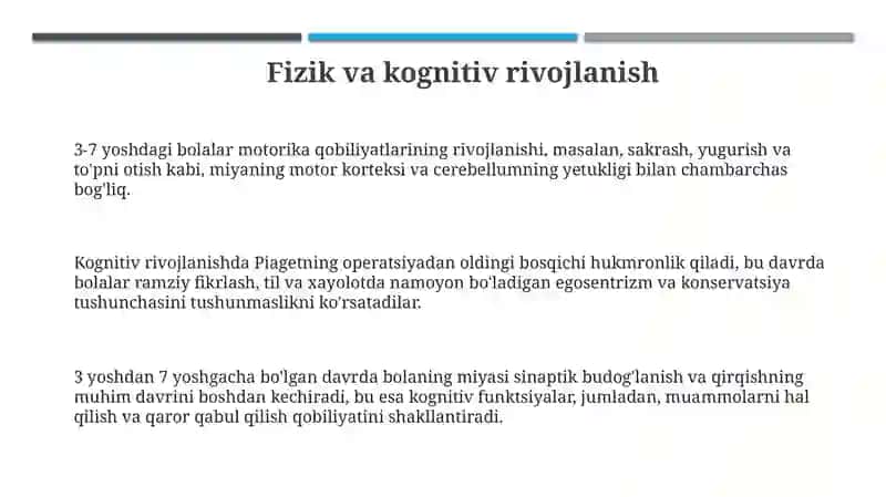 3-7 yoshgacha boʻlgan bolalarning rivojlanishining oʻziga xos xususiyatlari 3