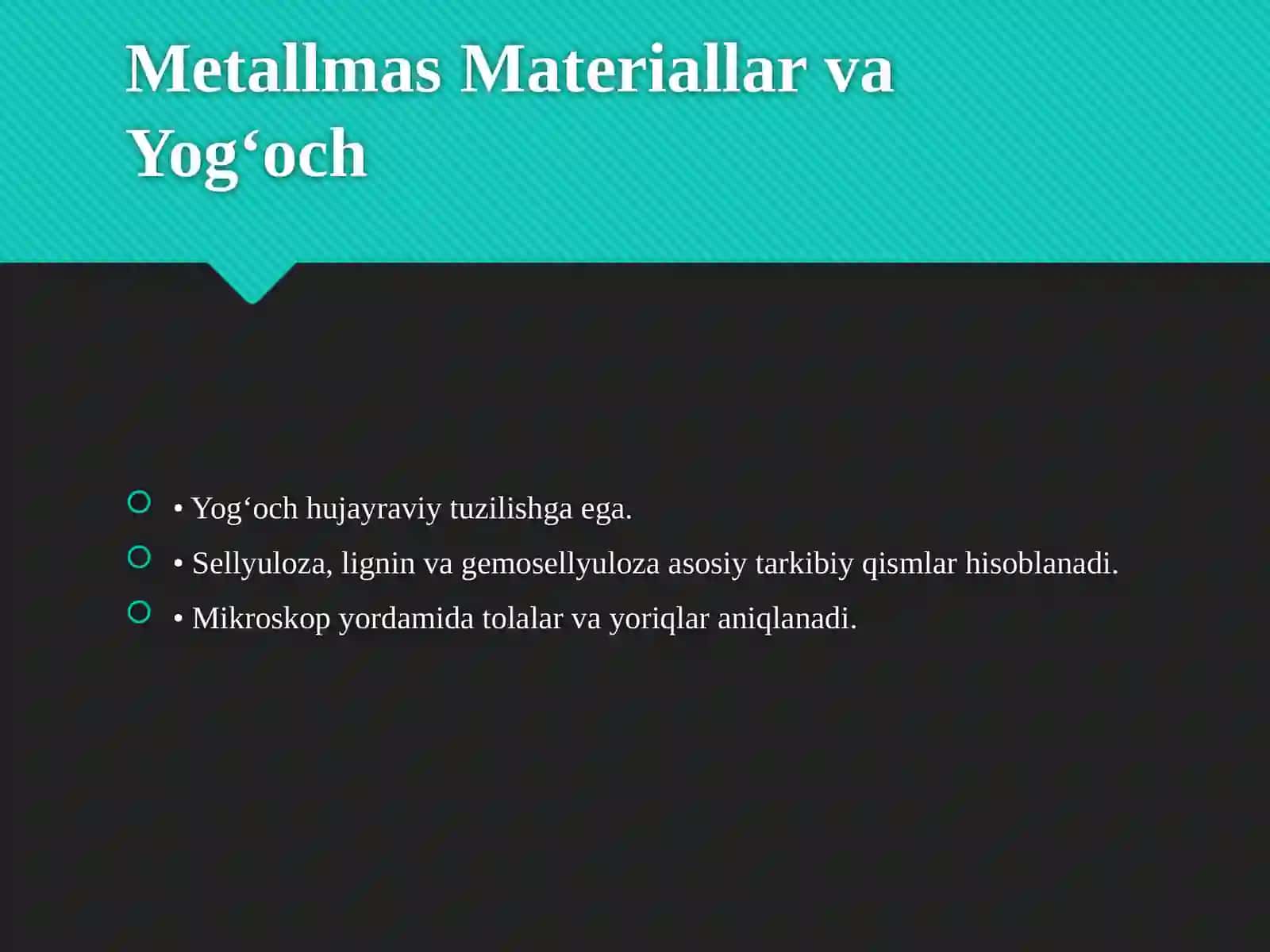 Metallmas Materiallar, Yog‘och va Polatning Mikroanalizi 3