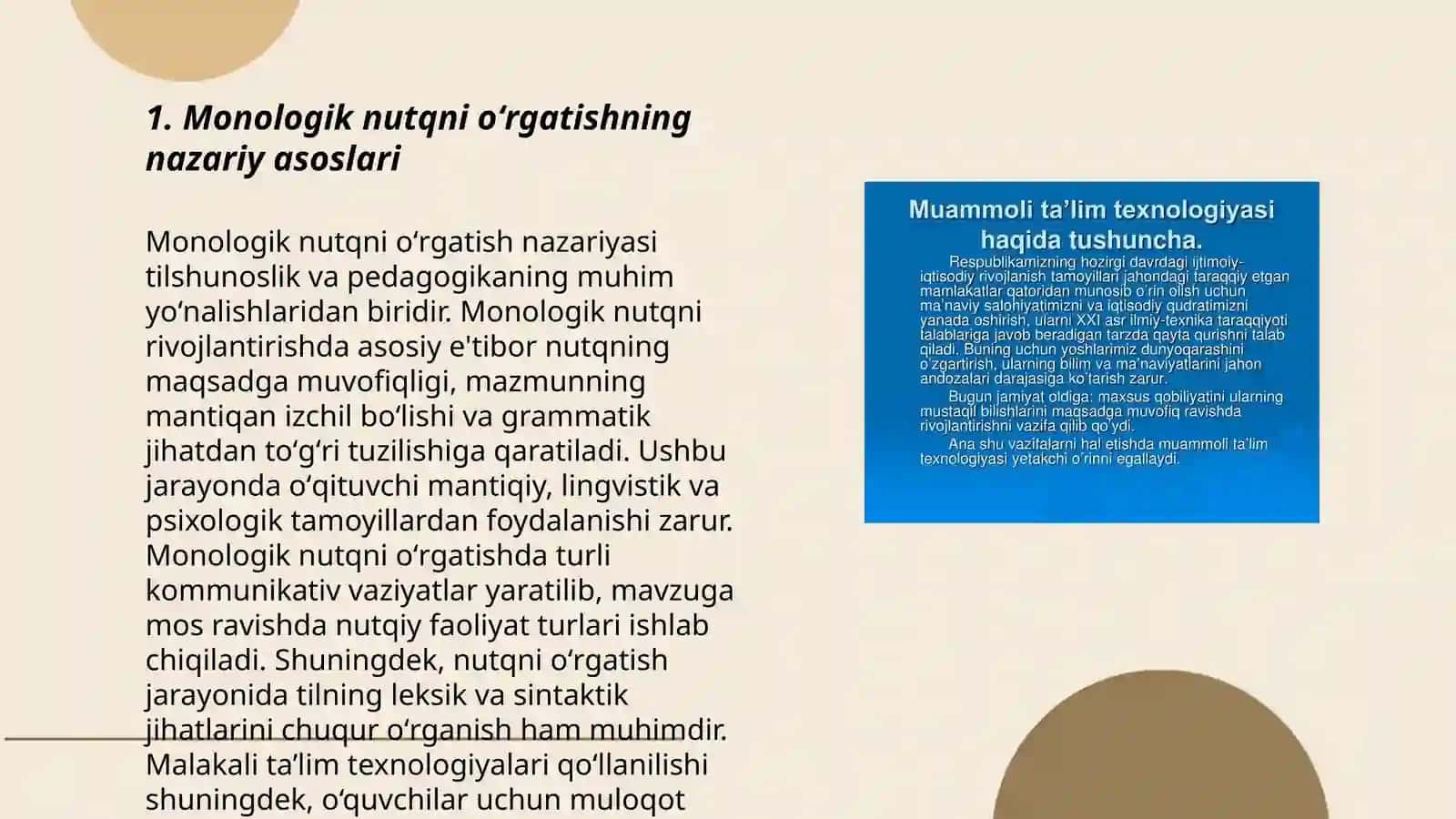 Turli yosh bosqichlarida monologik nutqni oʻrgatish ishining mazmuni va uning vazifalari 3