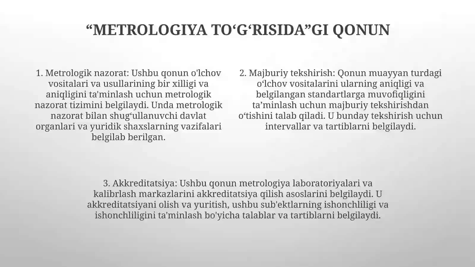 Òzbekiston Respublikasida Metrologik FaoliyatningQonuniyAsoslari 3
