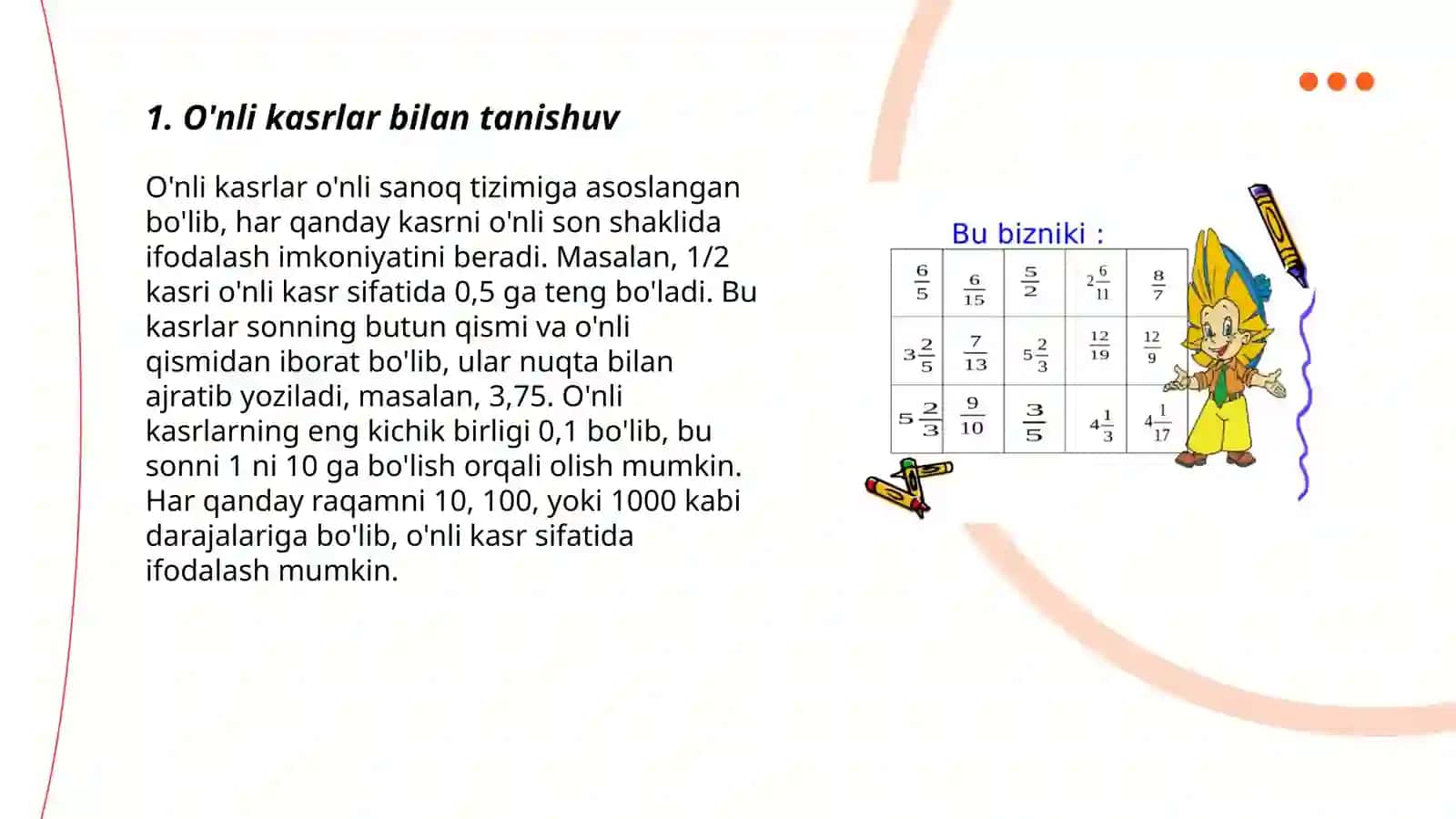 O'nli kasrlarni bo'lish 3