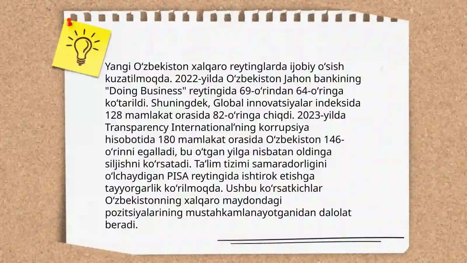 Yangi Oʻzbekiston ijtimoiy siyosiy iqtisodiy va madaniy hayotida roʻy berayotgan oʻzgarishlarning xalqaro reyting va infekslarda aks etishi 3