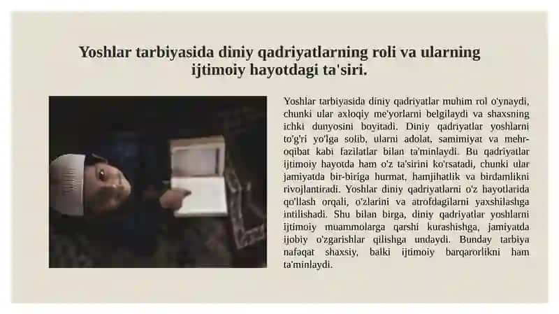 Yoshlar tarbiyasida diniy qadriyatlarning roli 3