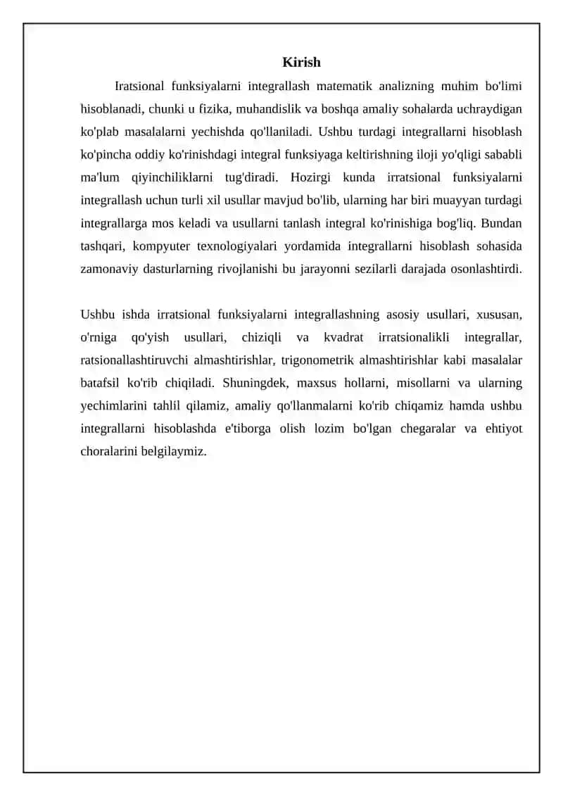 Irratsional funksiyalarni integrallash usullari 3