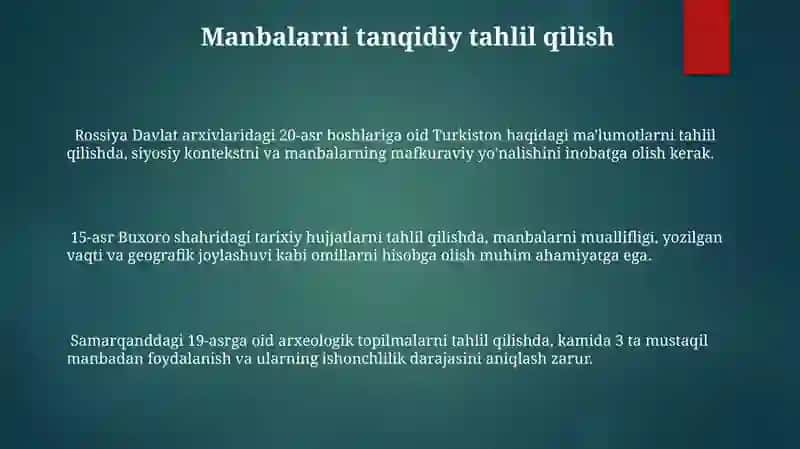 Tarixiy manbalar va ularning turlarini oʻrganish 3