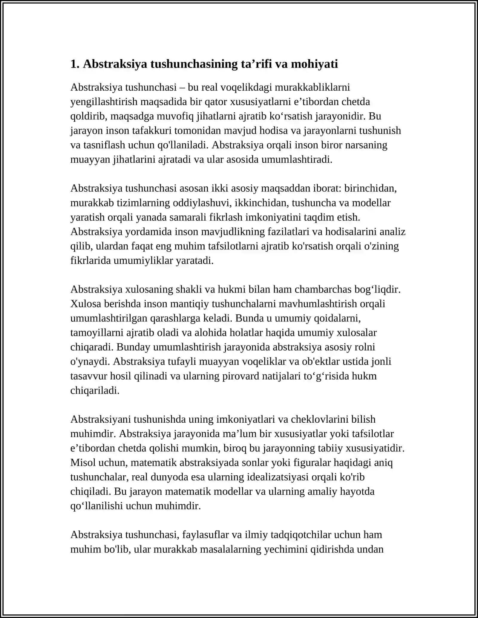 ABSTRAKSIYA TUSJUNCHASI XULOSA VA HUKM 3