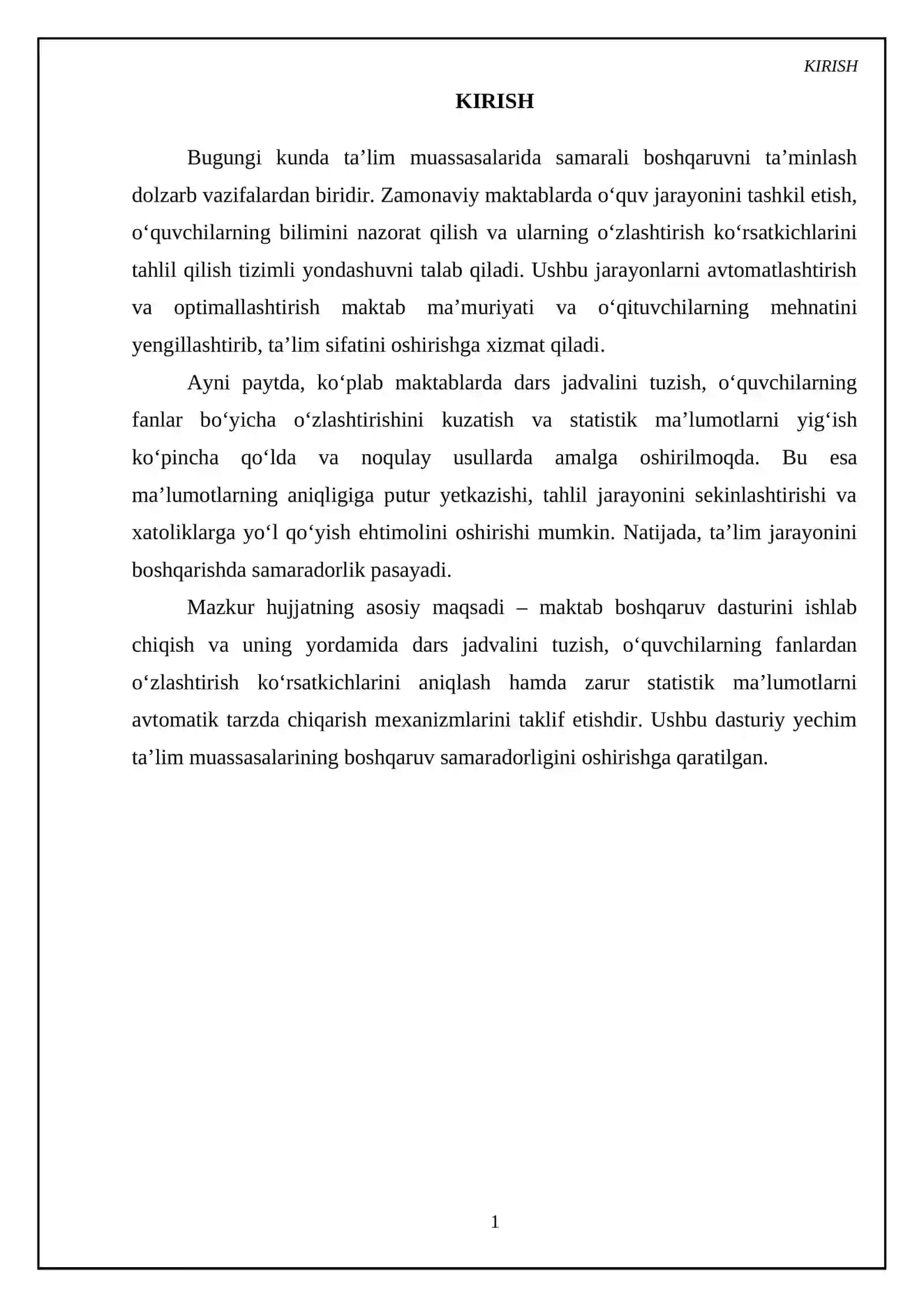 Maktab boshqaruv dasturi – dars jadvali, o‘quvchilarning fanlardan o‘zlashtirish ko‘rsatkichlari va statistik ma’lumotlarni chiqarish 3