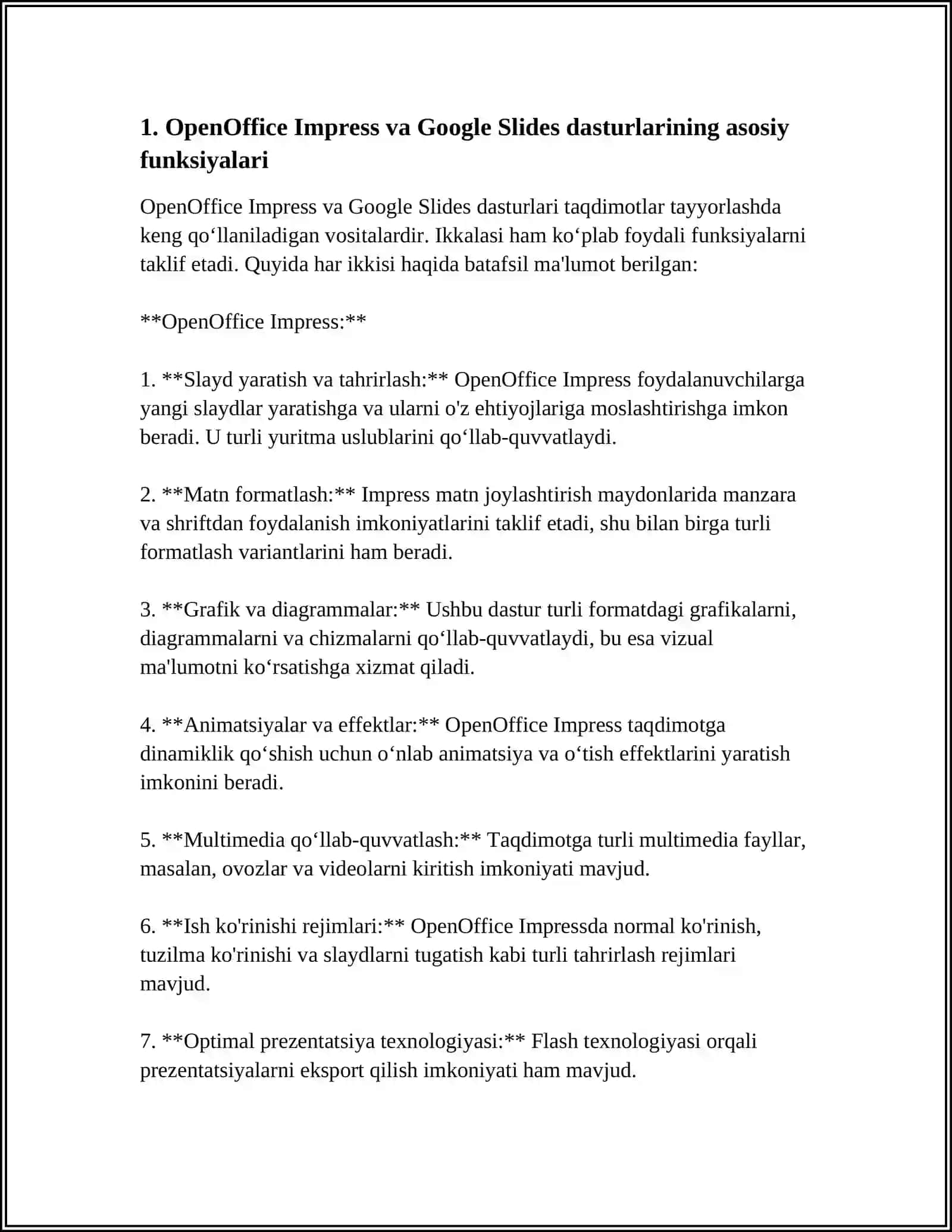 OPENOFFICE LMPRESS VA GOOGLE SLIDES DASTURINING IMKONIYATLARI 3
