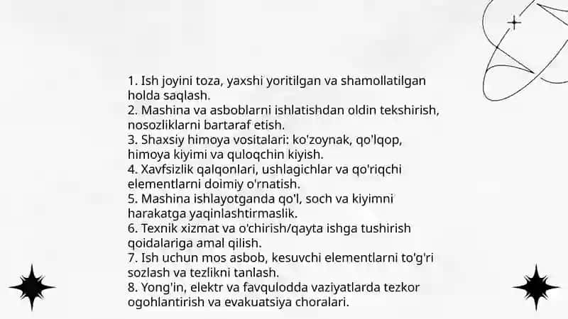 Duradgorlik dastgohlari va asboblaridan foydalanishda texnika xavfsizligi 3