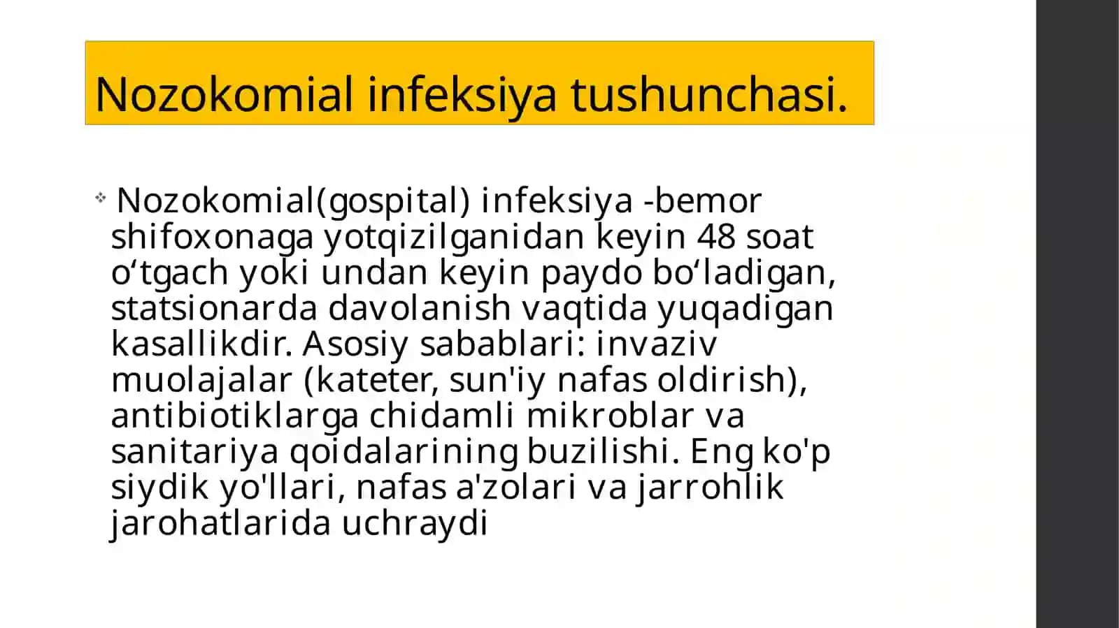 KITYUK (Kasalxona ichi madagi tarqaluvchi yuqumlik asallik qo'zg'atuvchilari) 3