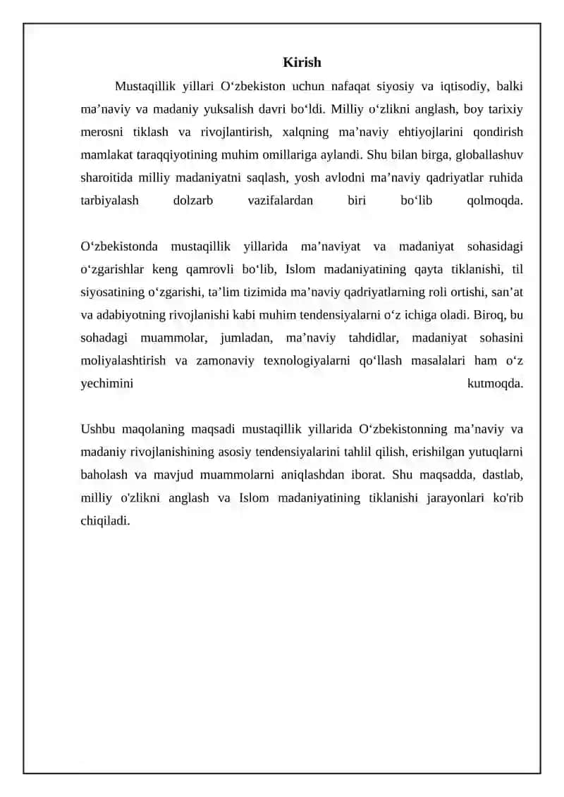 Mustaqillik yillarida Oʻzbekistondagi manaviy va madaniy taraqqiyot 3