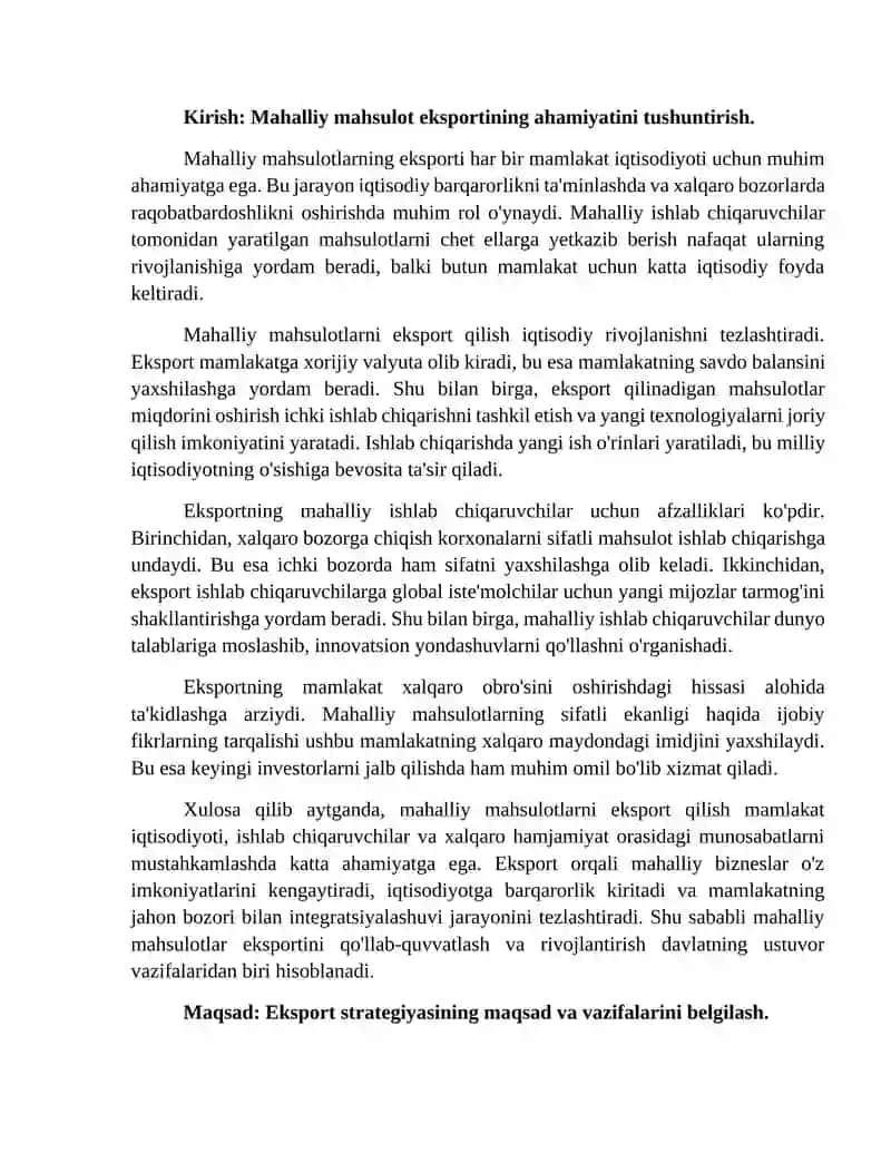 Mahalliy mahsulot eksport strategiyasi 3