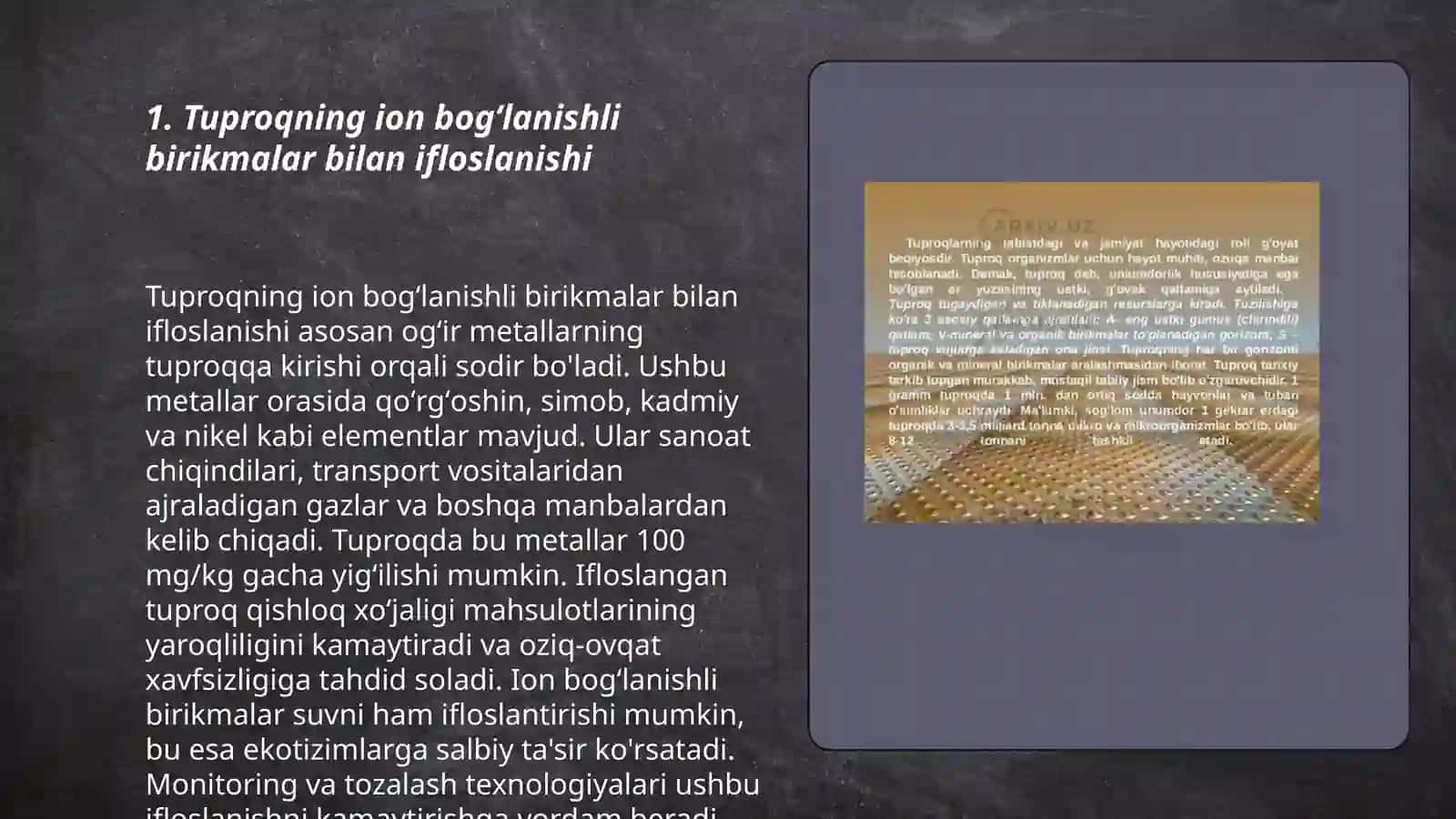 Tuproqning ion bogʻlanishli birikmalarini aniqlash 3
